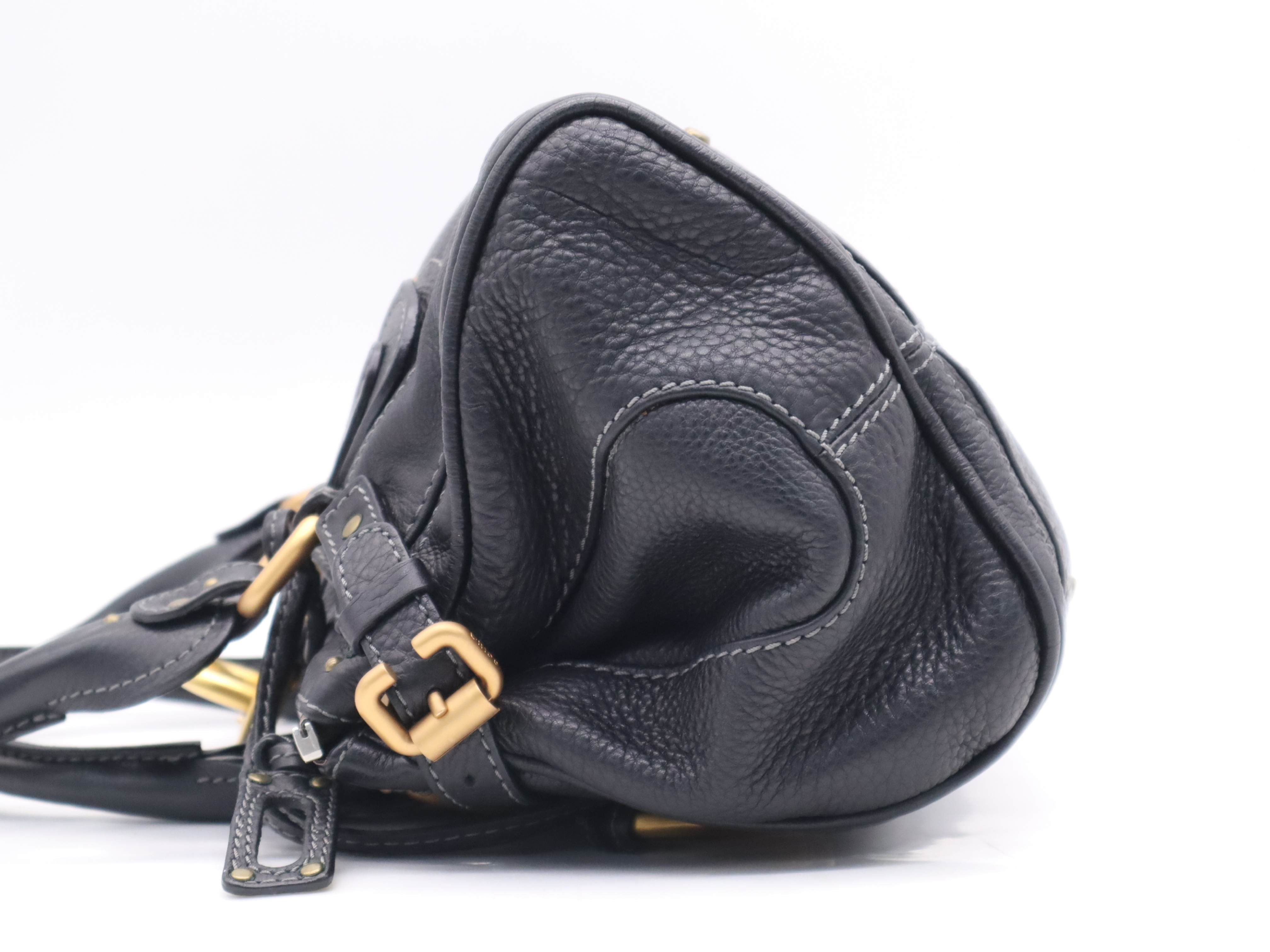 Leather Paddington Handbag with Padlock and Key, Black, Gold Hardware — view 3