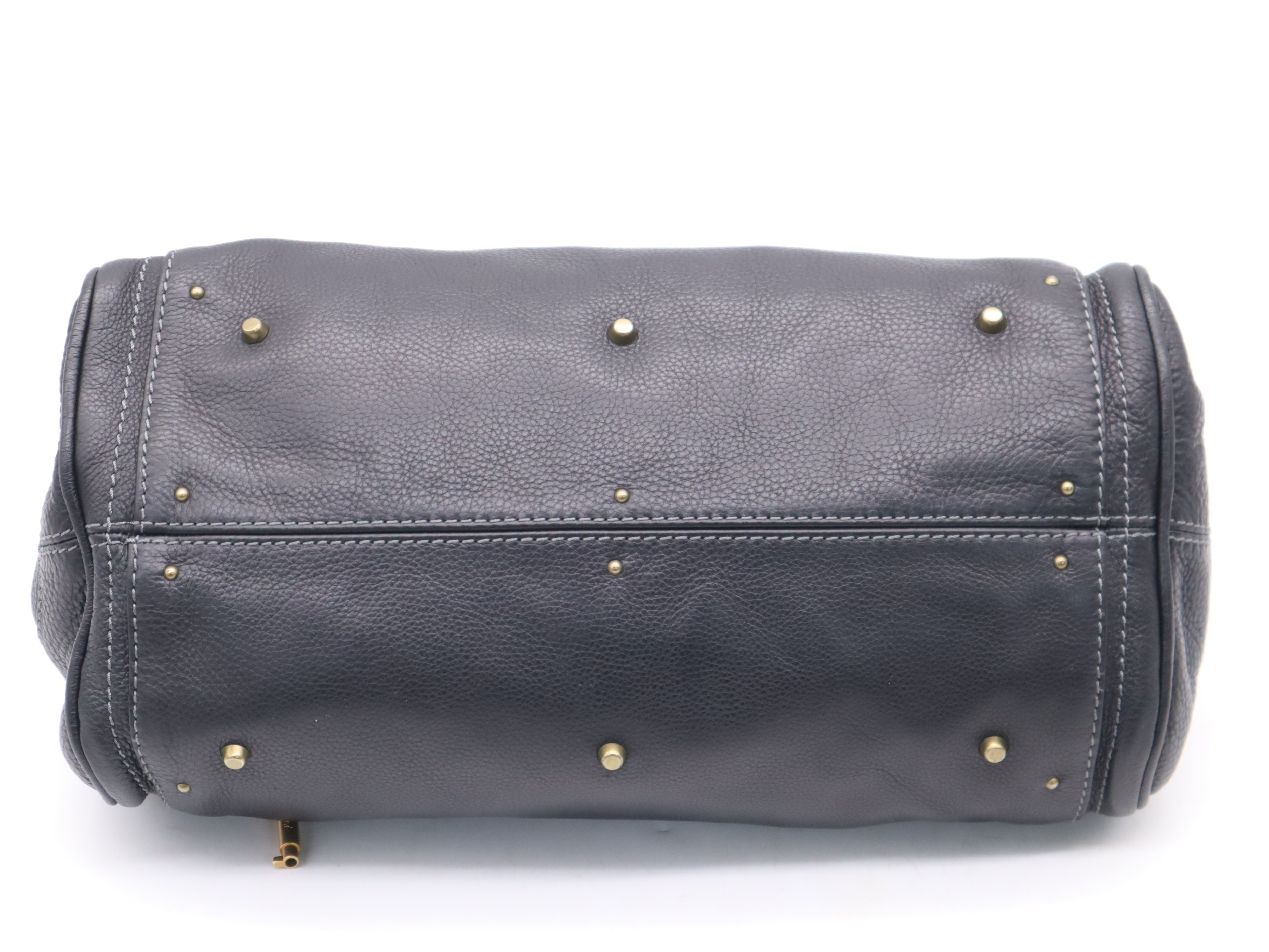 Leather Paddington Handbag with Padlock and Key, Black, Gold Hardware — view 4