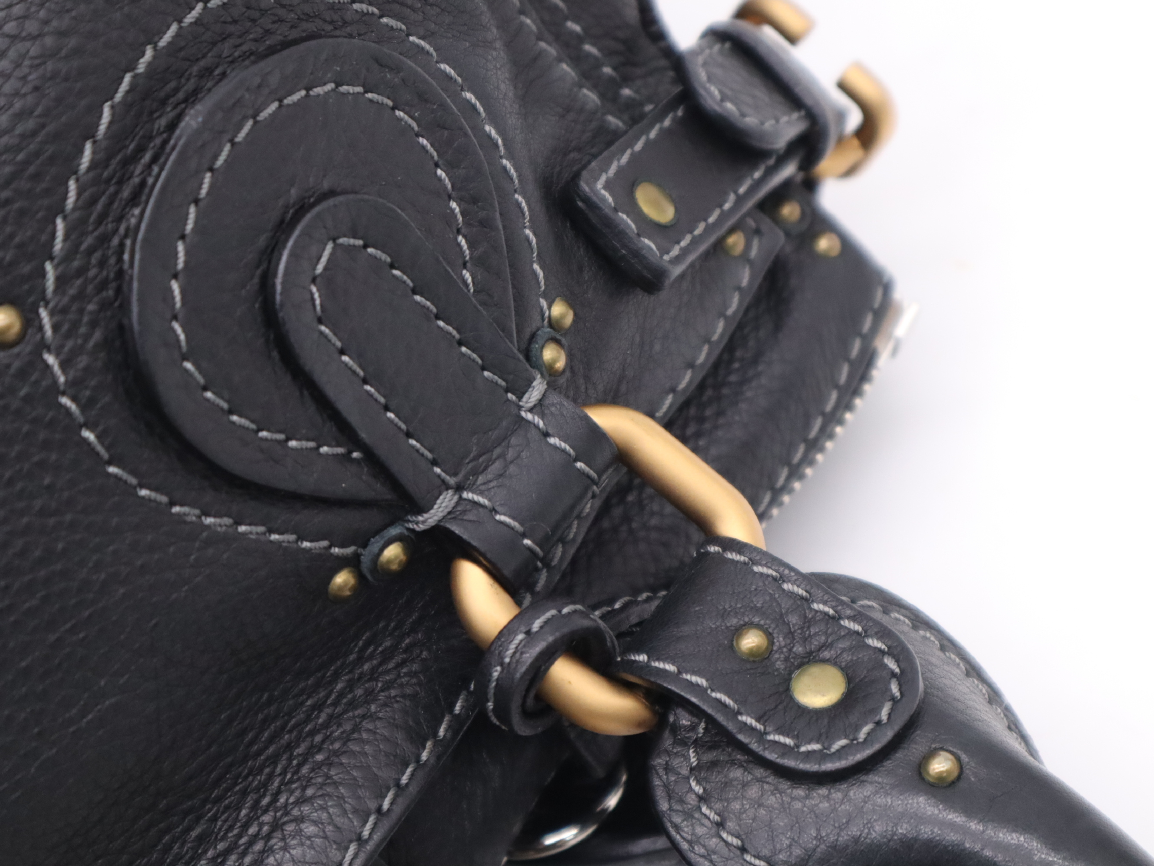 Leather Paddington Handbag with Padlock and Key, Black, Gold Hardware — view 8