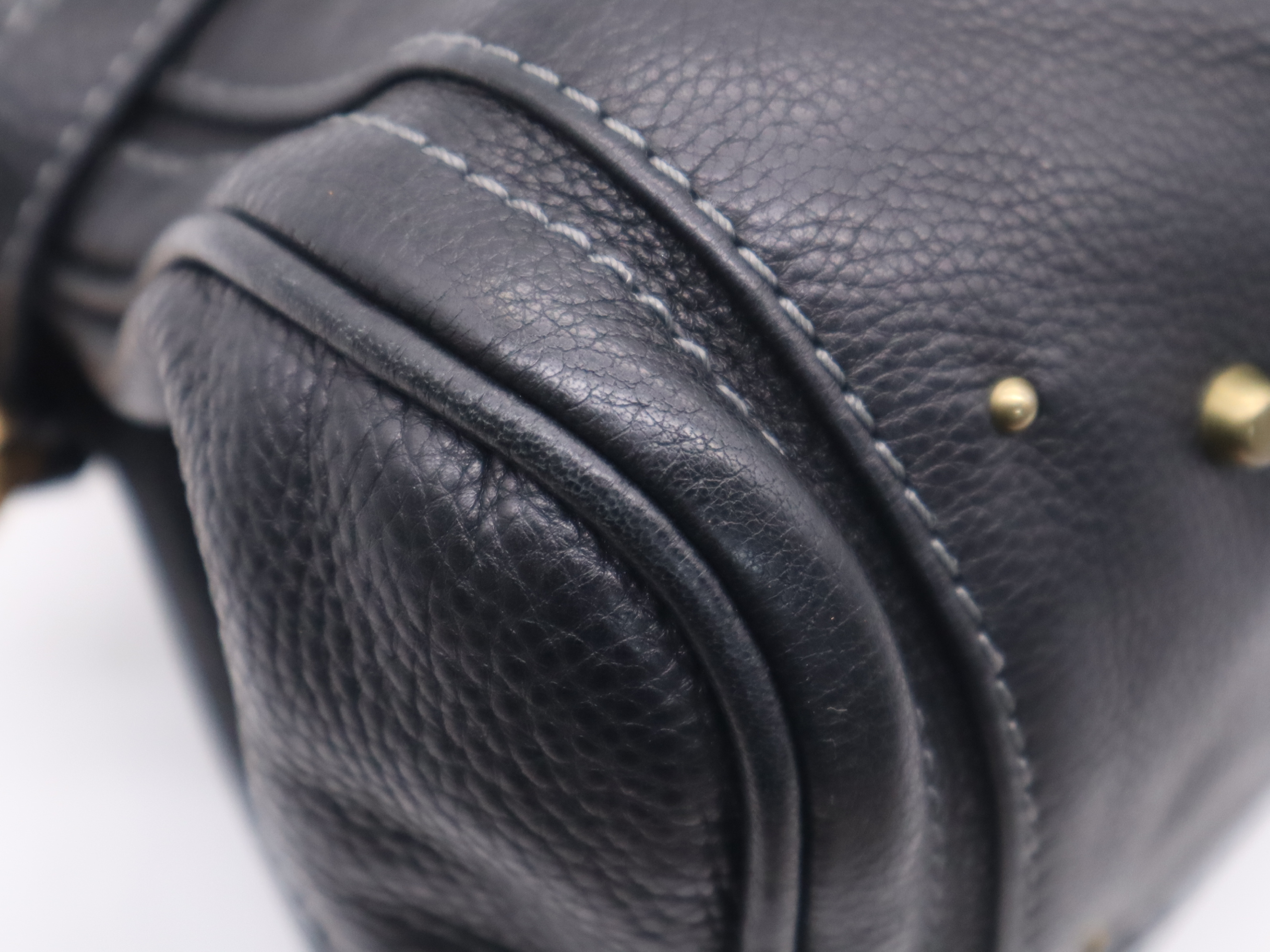 Leather Paddington Handbag with Padlock and Key, Black, Gold Hardware — view 9