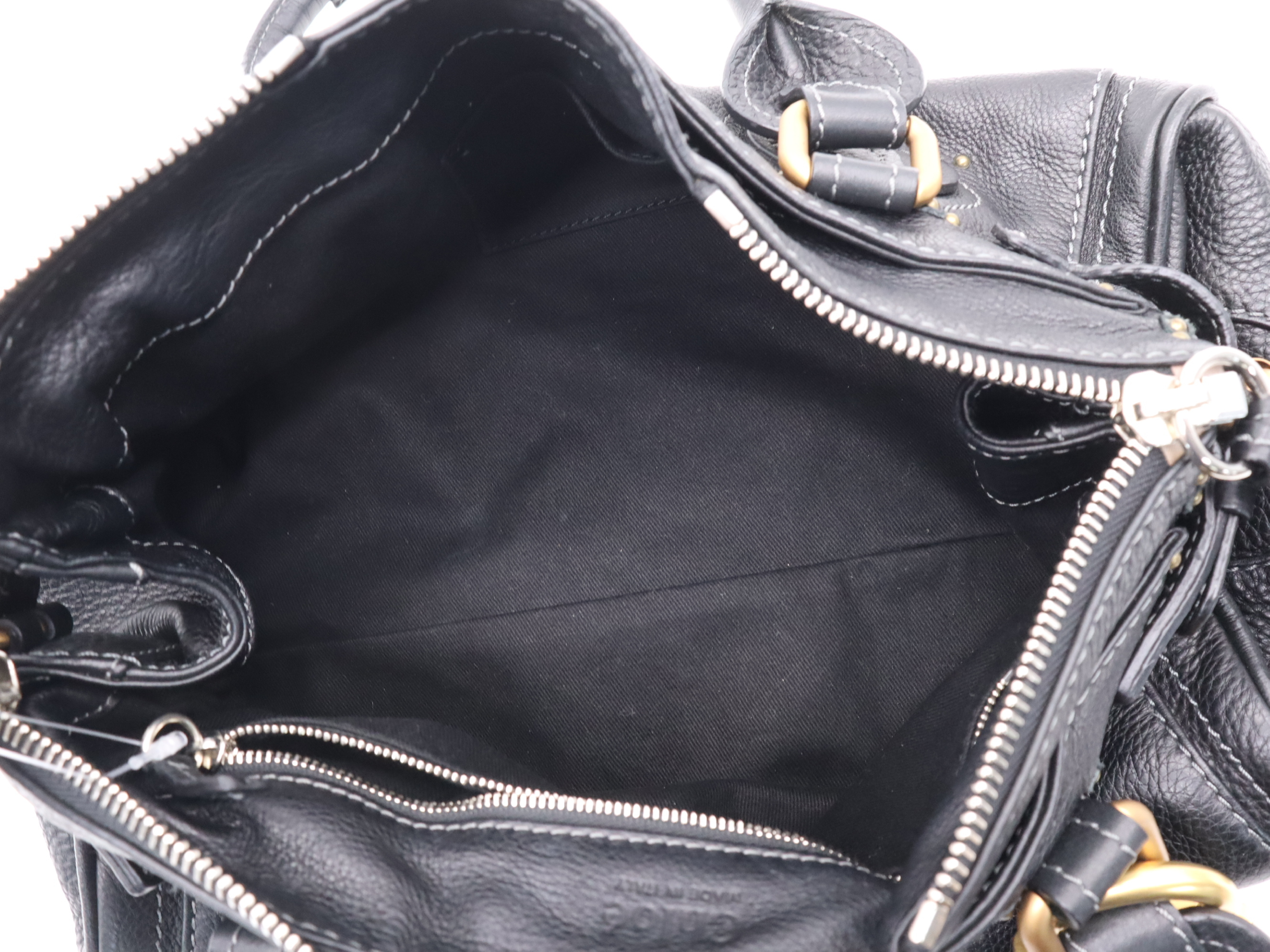 Leather Paddington Handbag with Padlock and Key, Black, Gold Hardware — view 10