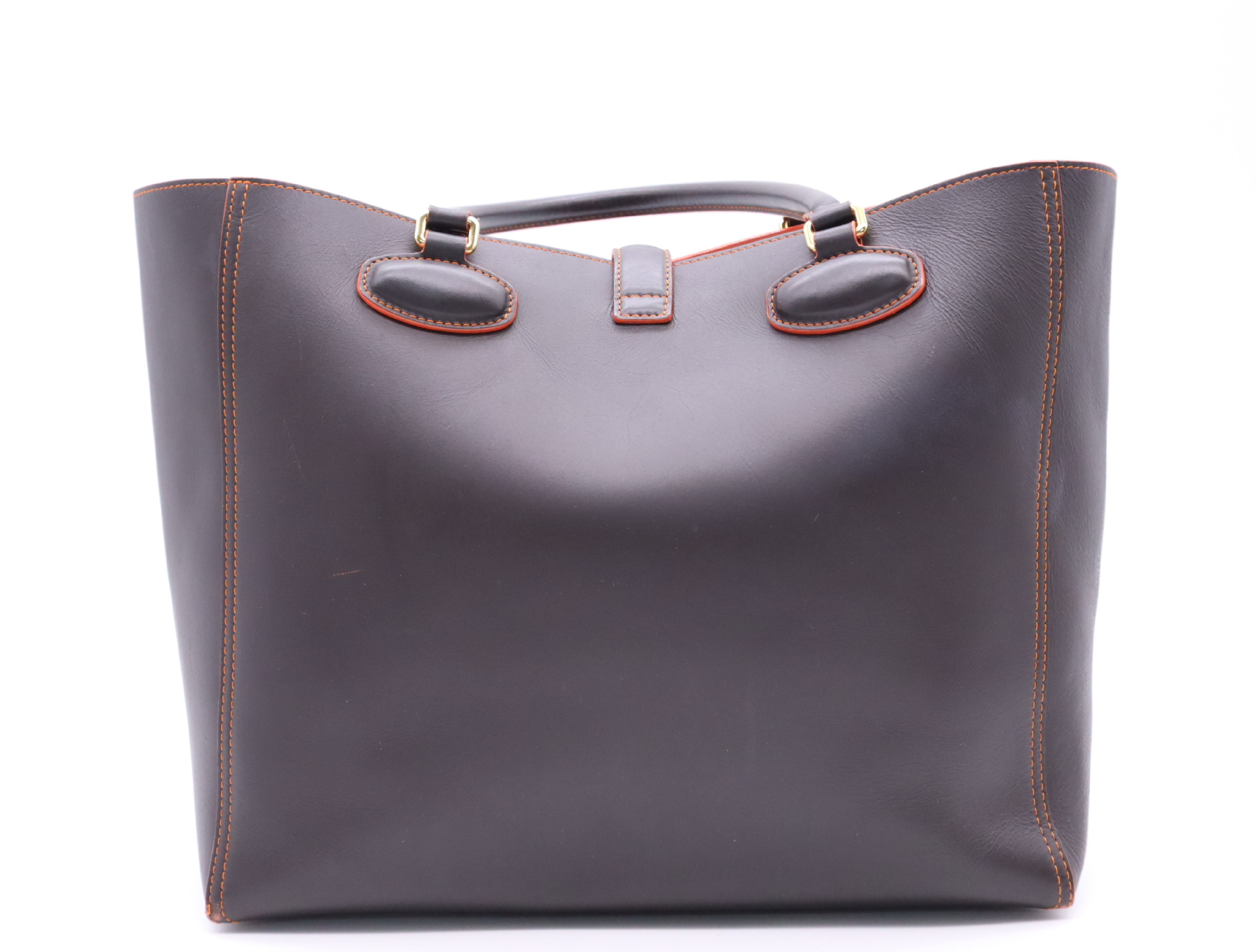 364.71.G60 Leather Leo Tote Bag, Brown/Orange, Gold Hardware, with Pouch. — view 2