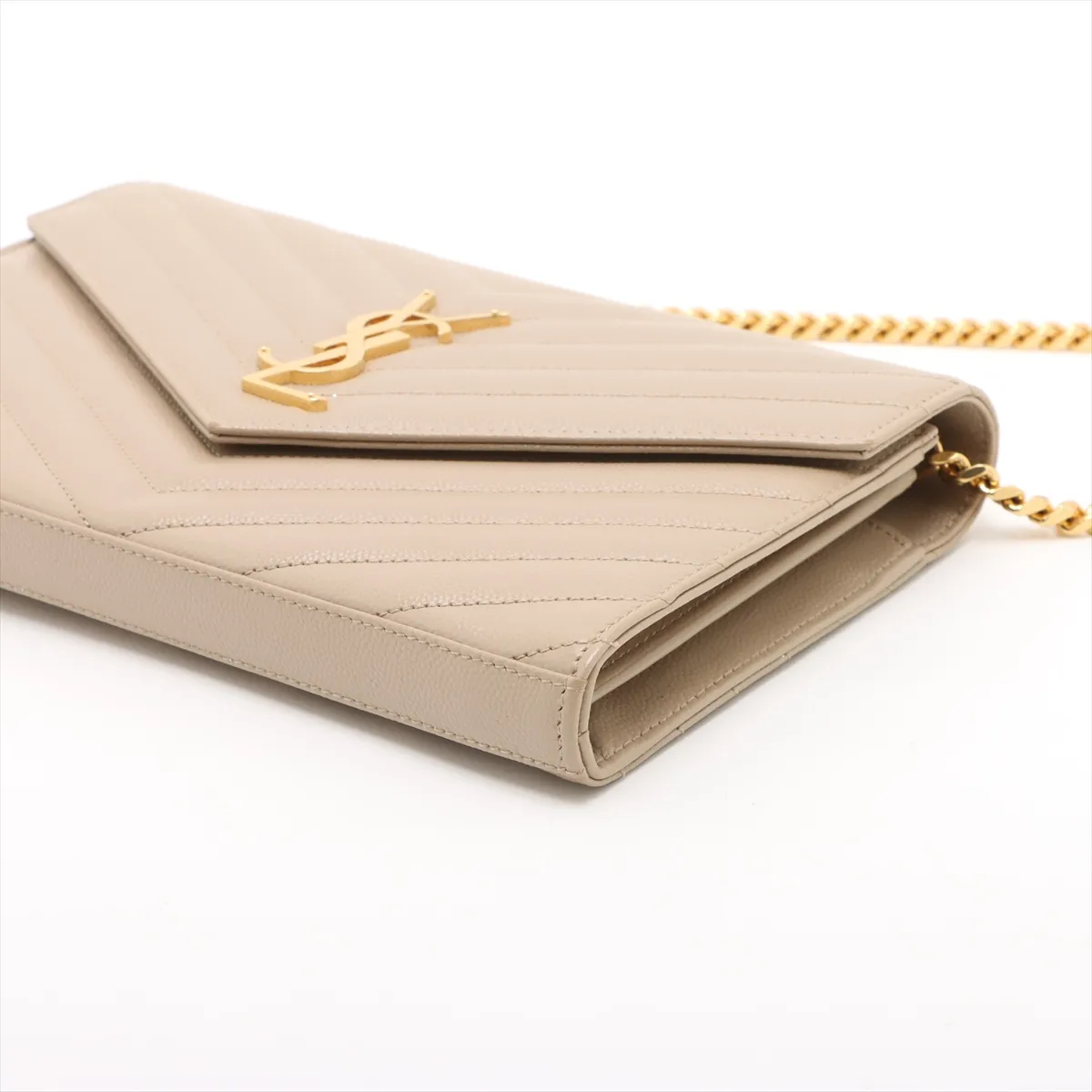 Cassandra Leather Chain Wallet, Beige, 377828 — view 3