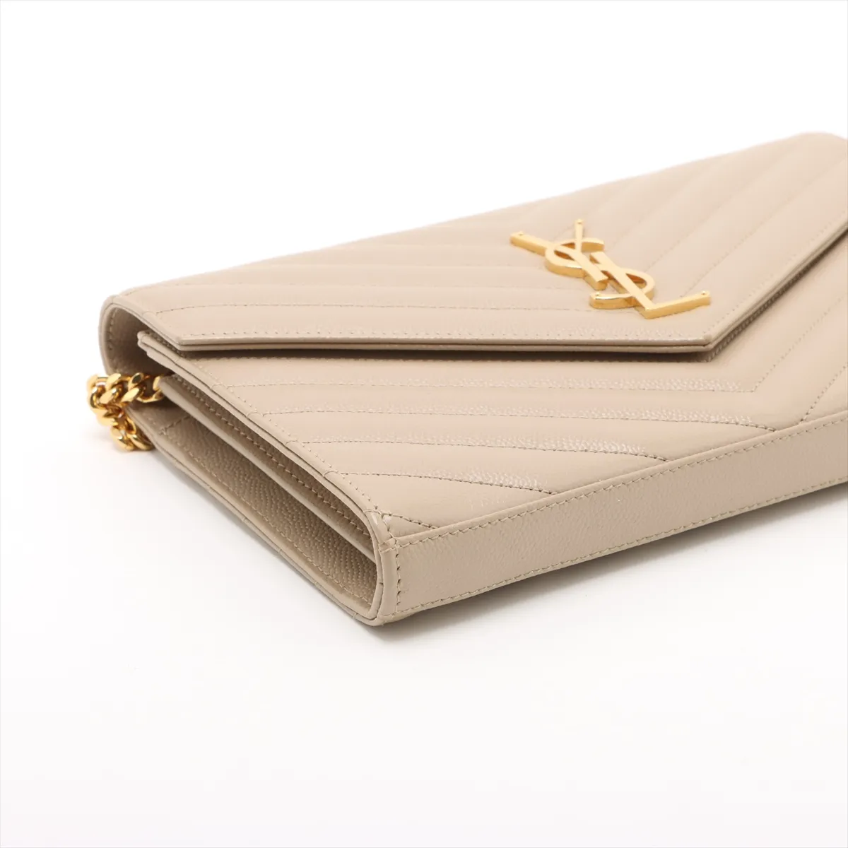 Cassandra Leather Chain Wallet, Beige, 377828 — view 4