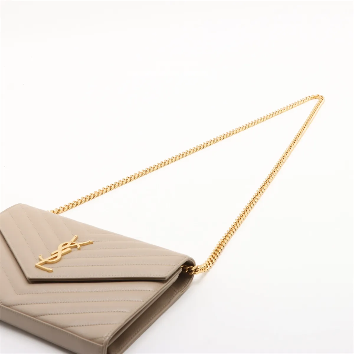 Cassandra Leather Chain Wallet, Beige, 377828 — view 5