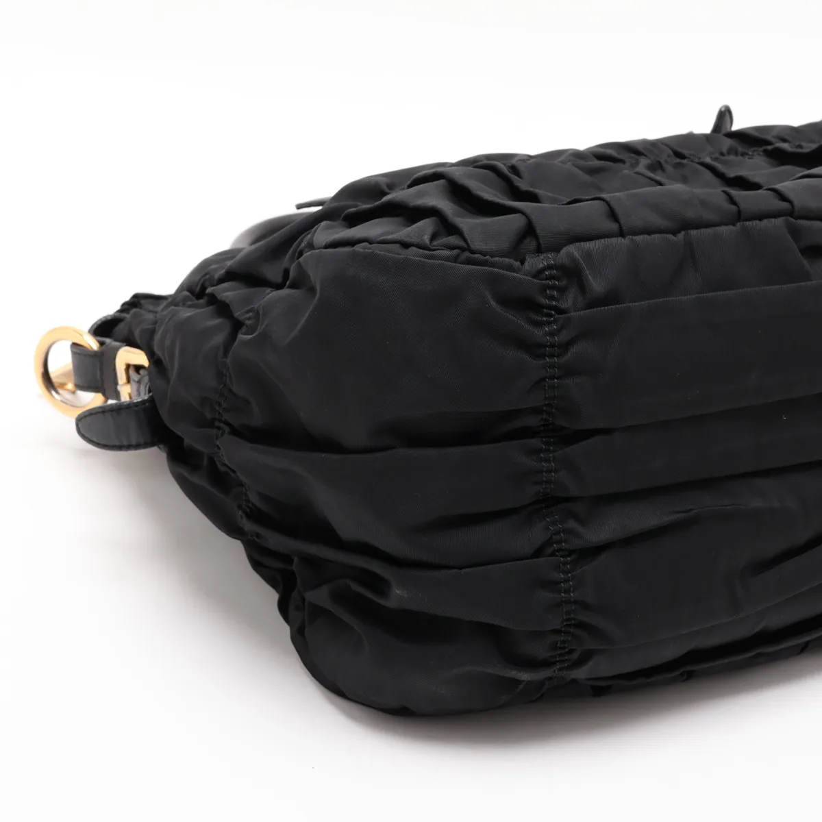 Gathered Nylon x Leather 2-Way Handbag, Black — view 4