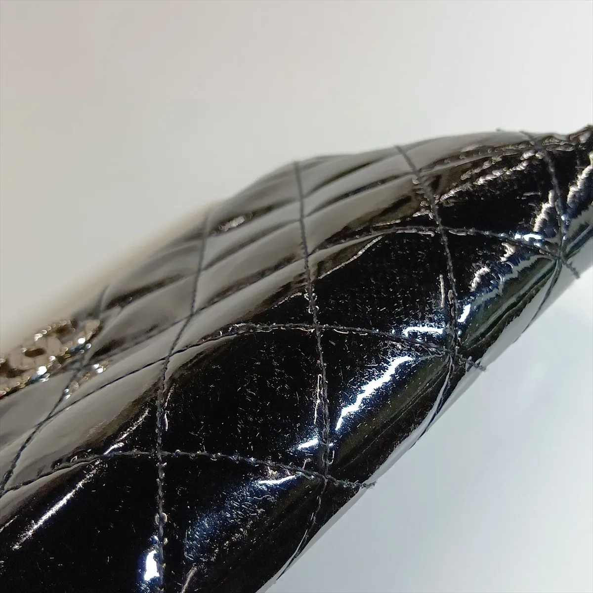 Matelassé Patent Leather Round Zip Wallet, Black, Silver Hardware — view 10