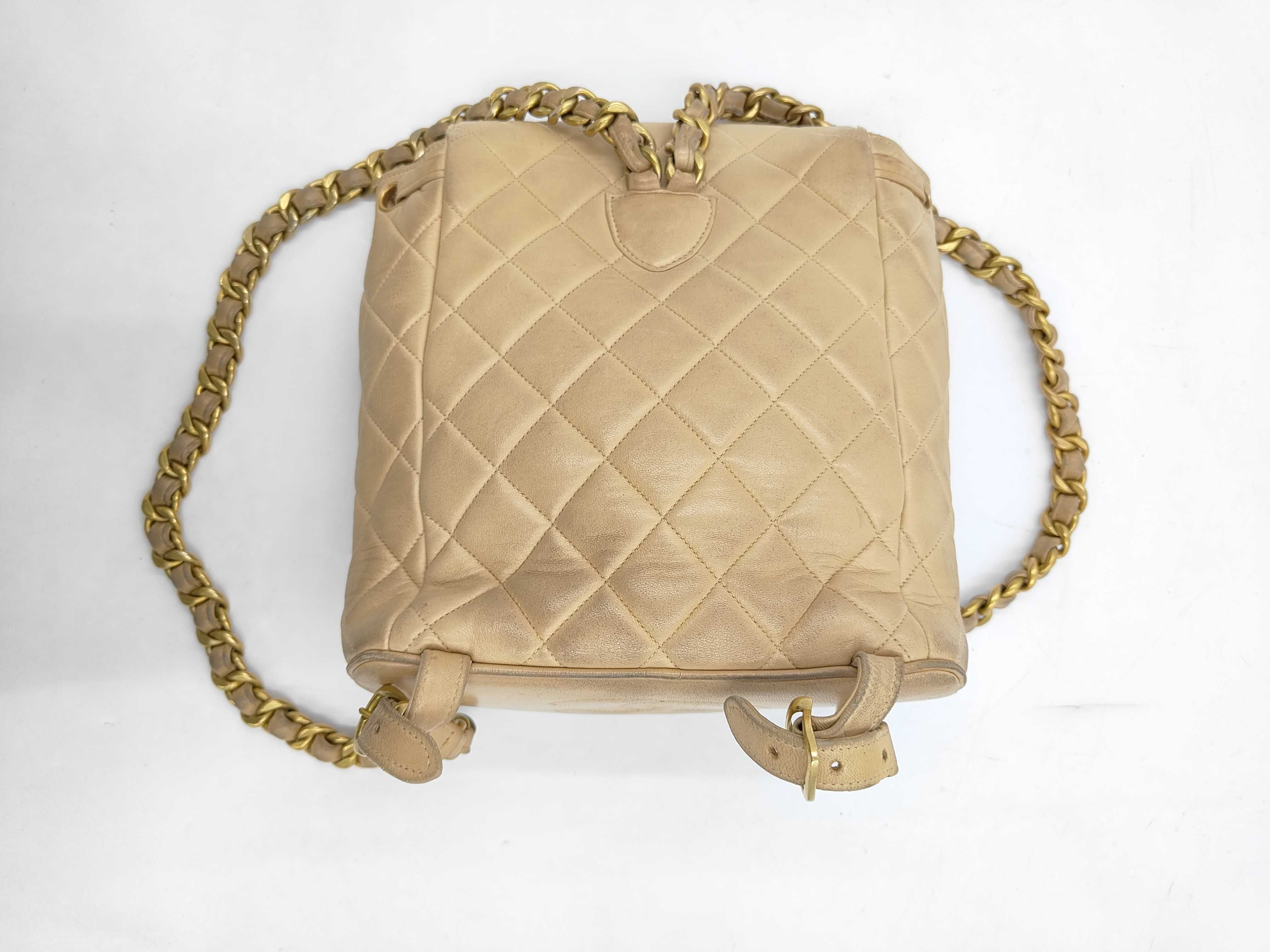 Matelassé Coco Mark Chain Backpack, Beige, Gold Hardware, 2958835 (Backpack) — view 4