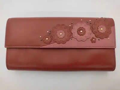 Red Lambskin Long Wallet