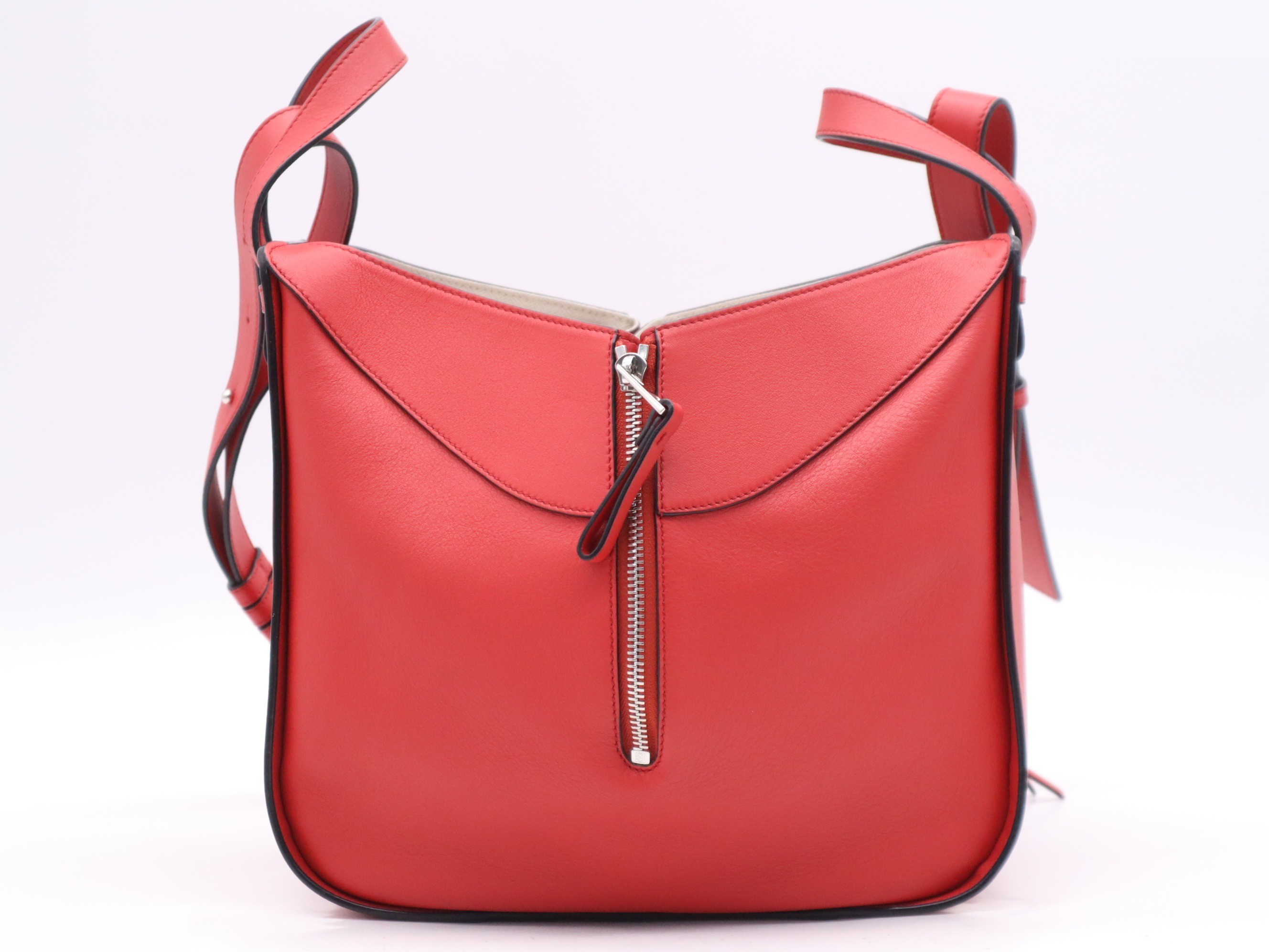 Leather Hammock Bag, Small, Red, Silver Hardware, with Shoulder Strap — view 2