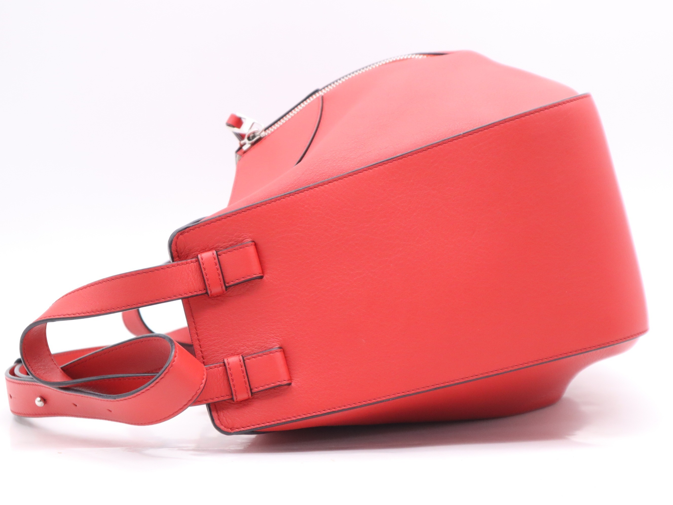 Leather Hammock Bag, Small, Red, Silver Hardware, with Shoulder Strap — view 3