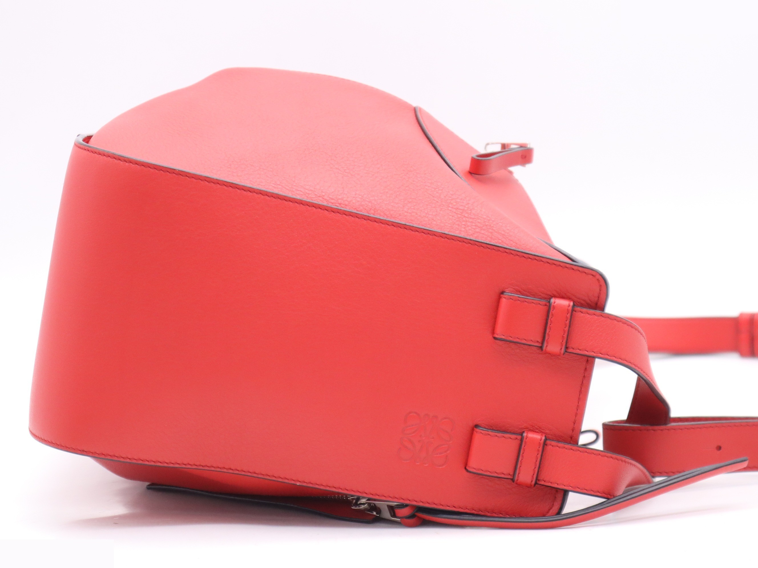 Leather Hammock Bag, Small, Red, Silver Hardware, with Shoulder Strap — view 5
