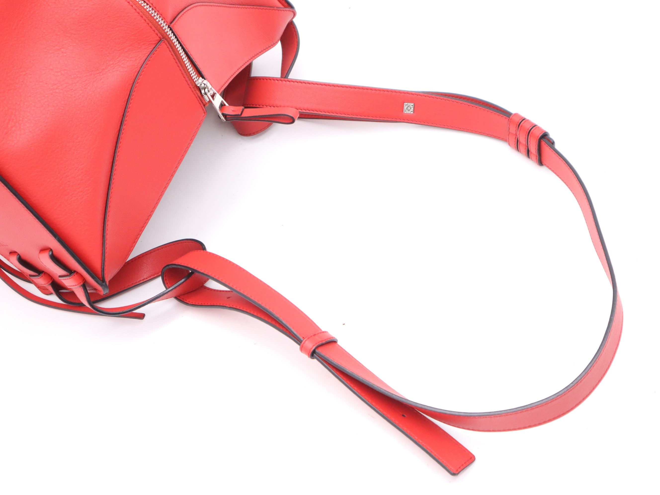 Leather Hammock Bag, Small, Red, Silver Hardware, with Shoulder Strap — view 6