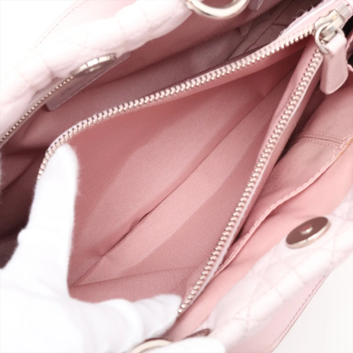 Cannage Leather Chain Handbag Pink — view 9