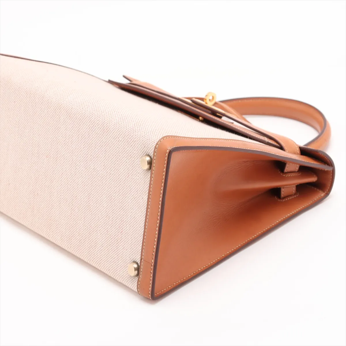 [Individually packaged] Hermes Kelly 28 Sellier Toile H x Veau Barenia Beige x Gold hardware I: 1979 Cadena cannot be opened — view 3