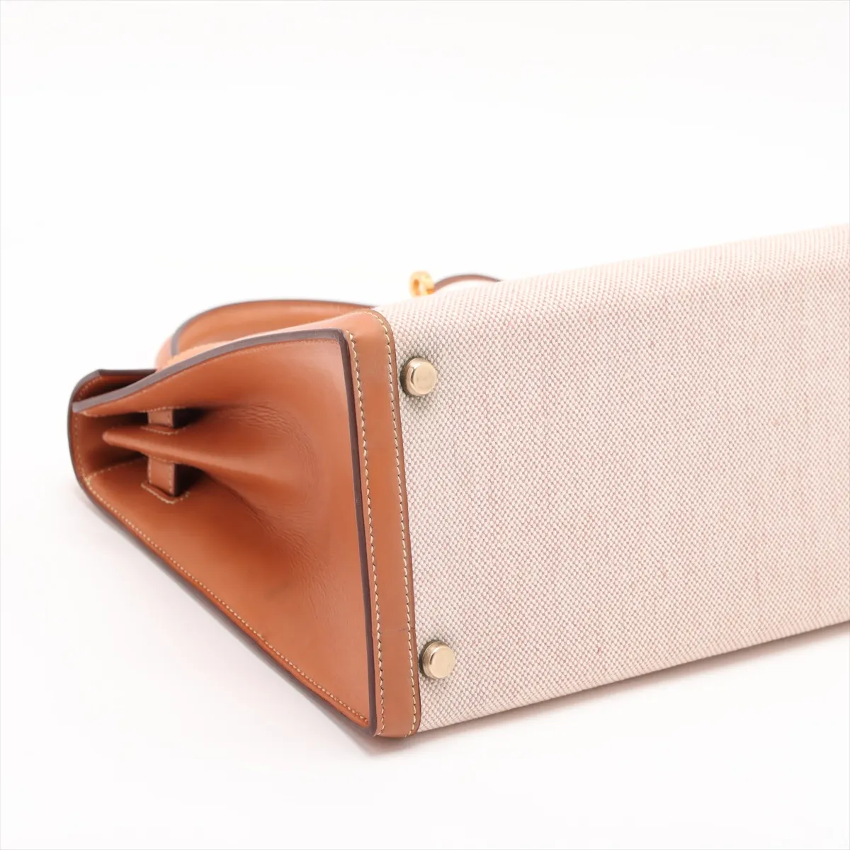[Individually packaged] Hermes Kelly 28 Sellier Toile H x Veau Barenia Beige x Gold hardware I: 1979 Cadena cannot be opened — view 4