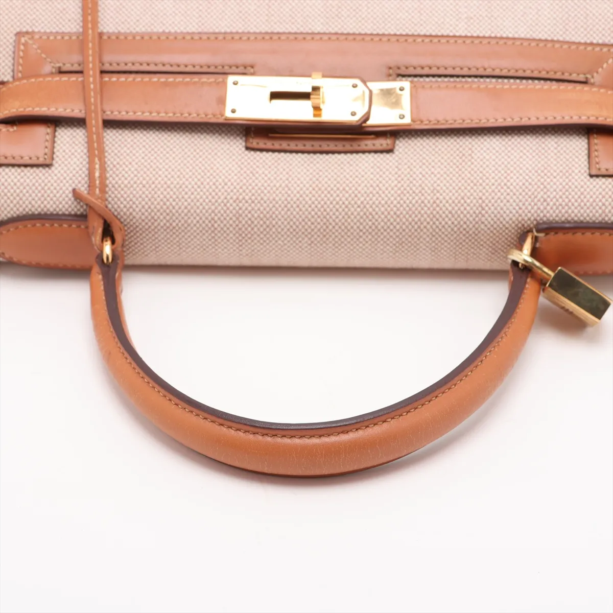 [Individually packaged] Hermes Kelly 28 Sellier Toile H x Veau Barenia Beige x Gold hardware I: 1979 Cadena cannot be opened — view 5