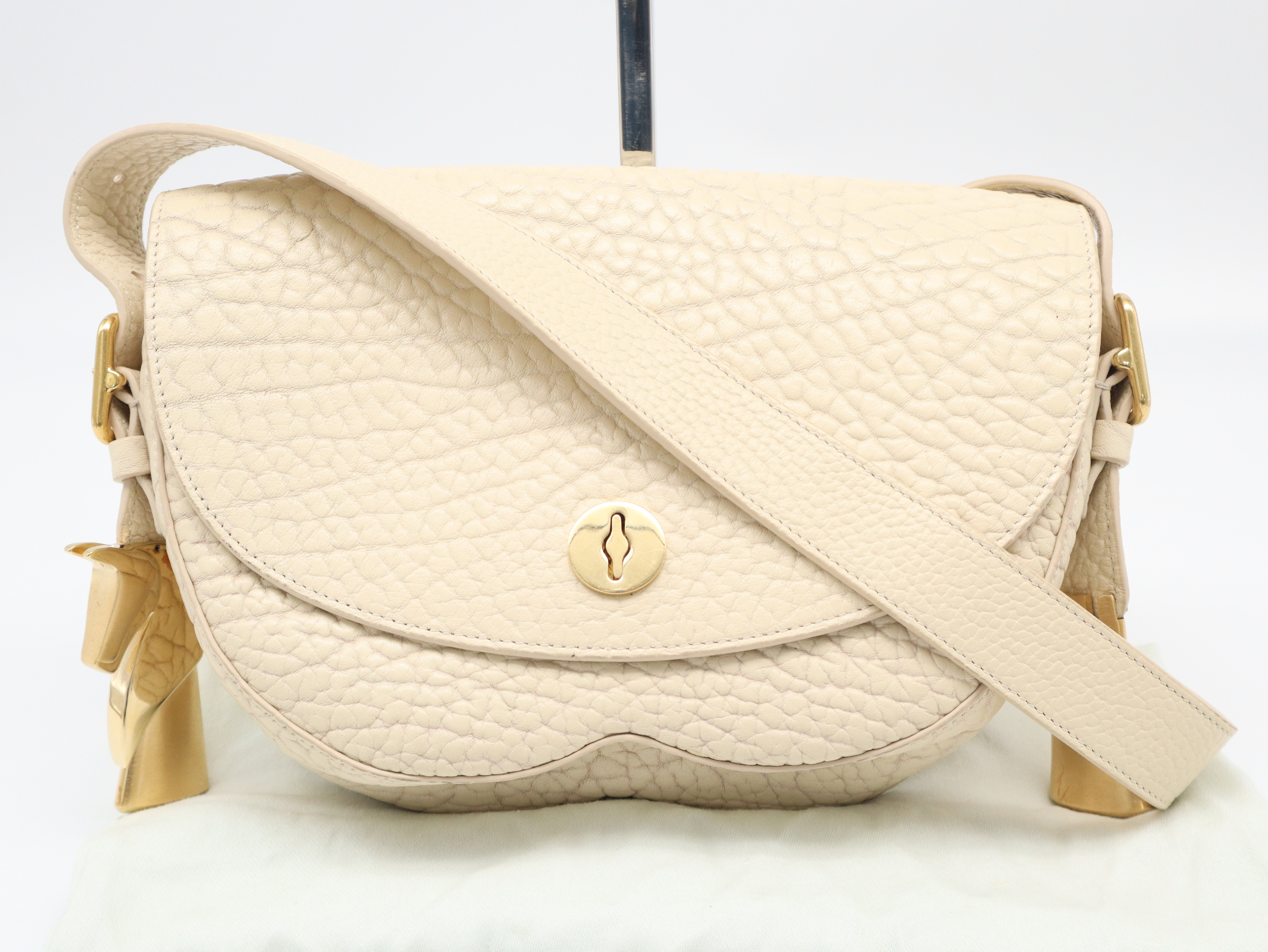 Small Chess Leather Shoulder Bag in Ivory with Dust Bag