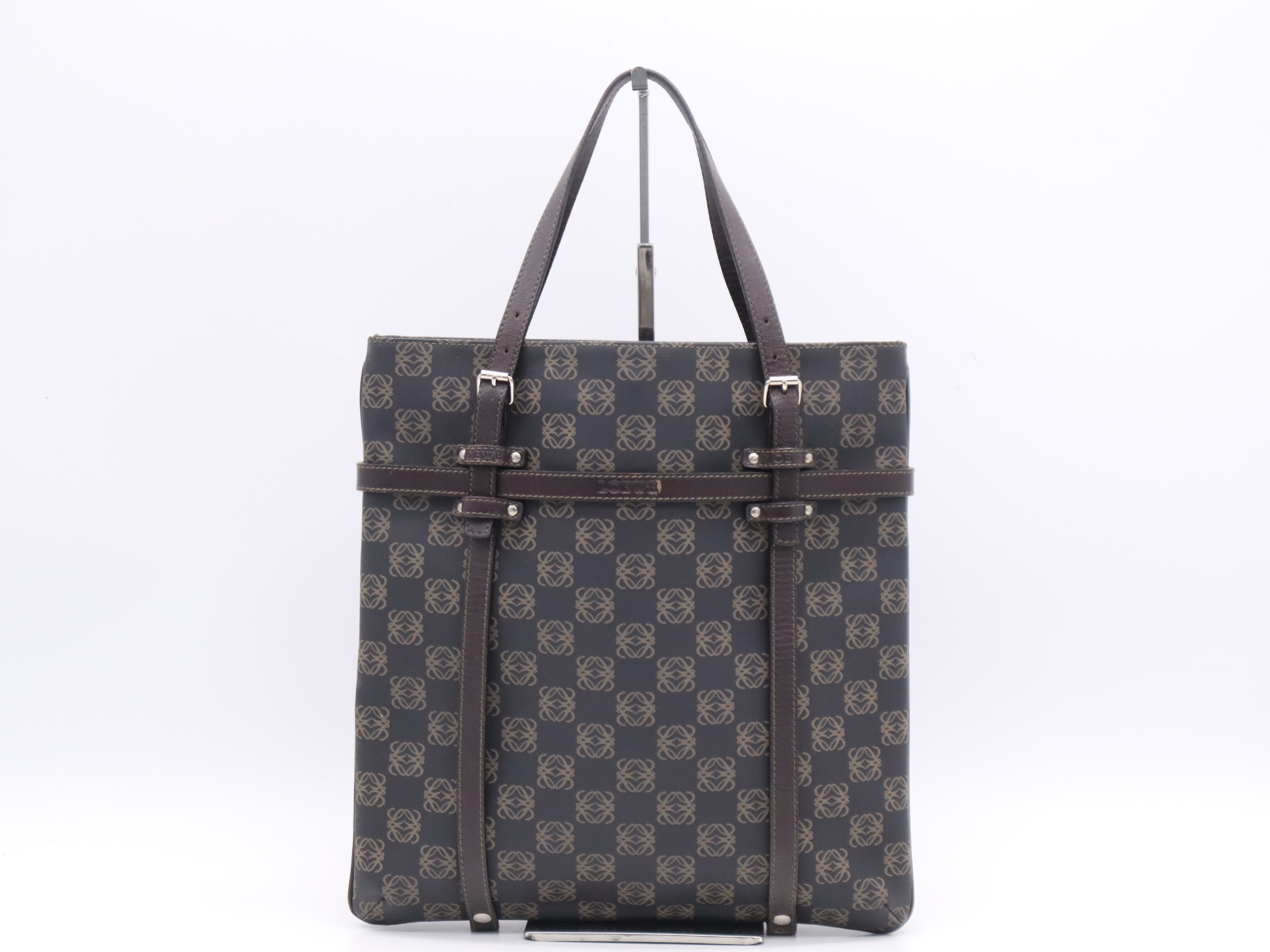 PVC/Leather Anagram Handbag, Black/Brown, Silver Hardware