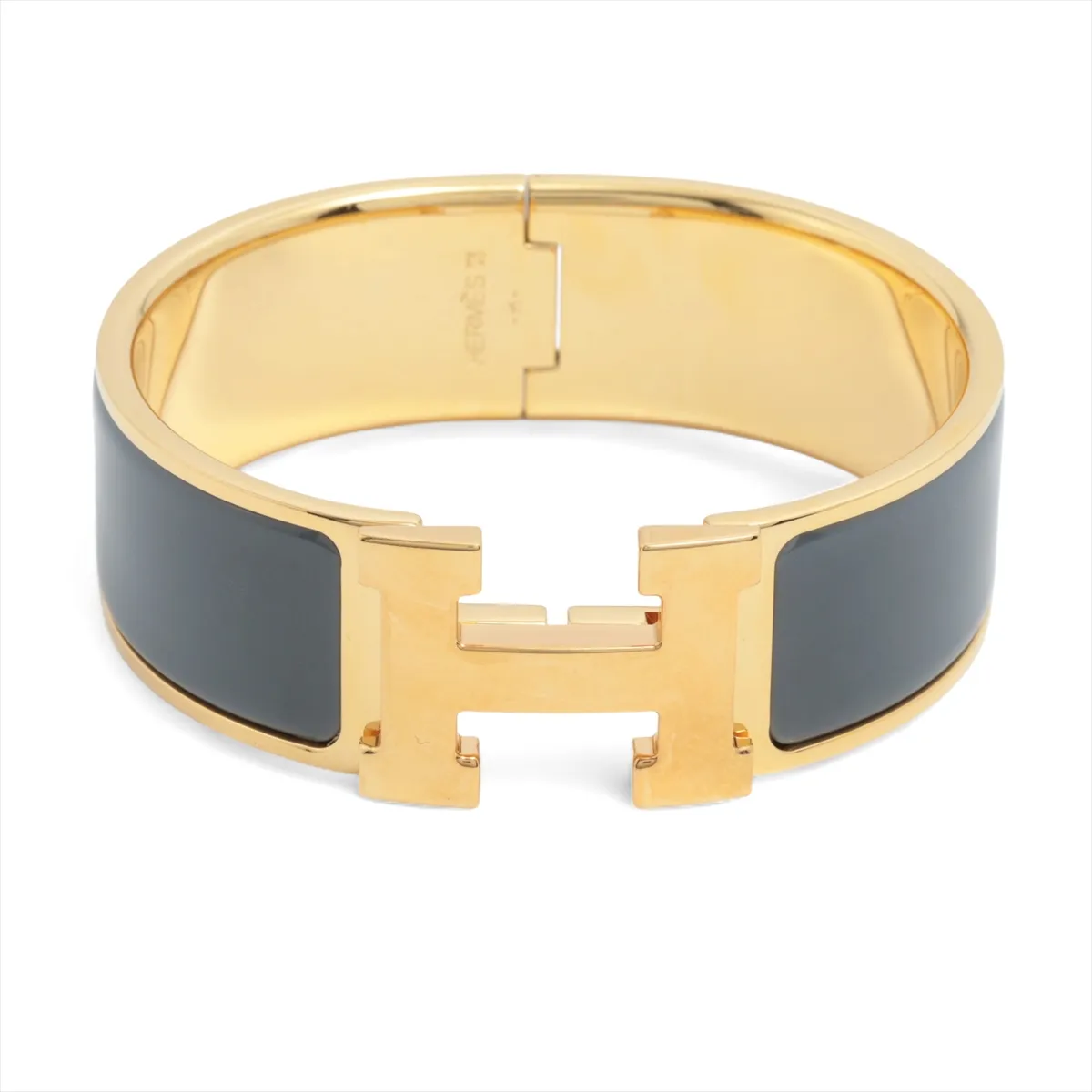 Clic Clac H Large Bracelet, GP x Enamel, Gray x Gold. Shows signs of wear,
