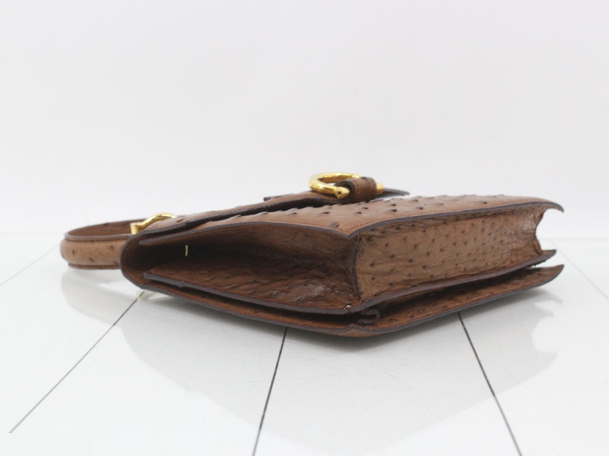 Leather ostrich Gancini handbag, brown, gold hardware, with dust bag. — view 5