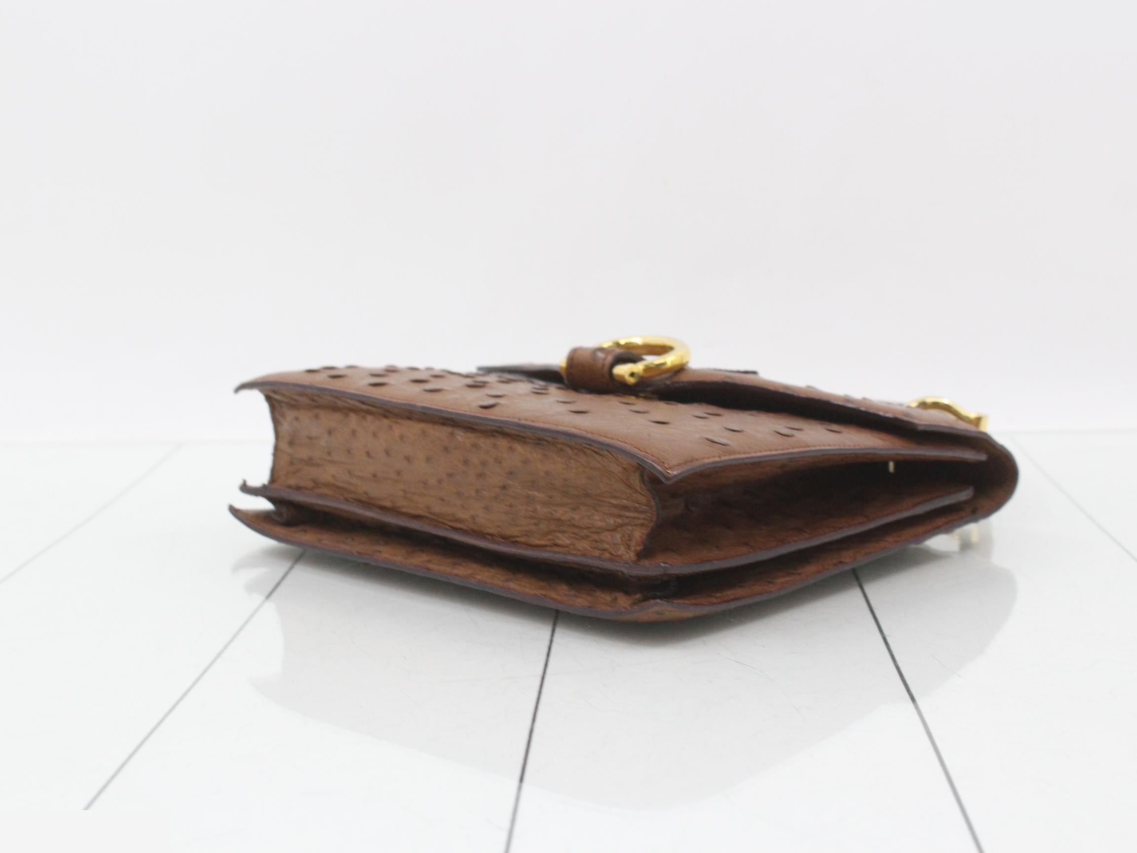 Leather ostrich Gancini handbag, brown, gold hardware, with dust bag. — view 6