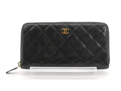 Matelassé Coco Mark Caviar Skin Round Zip Wallet