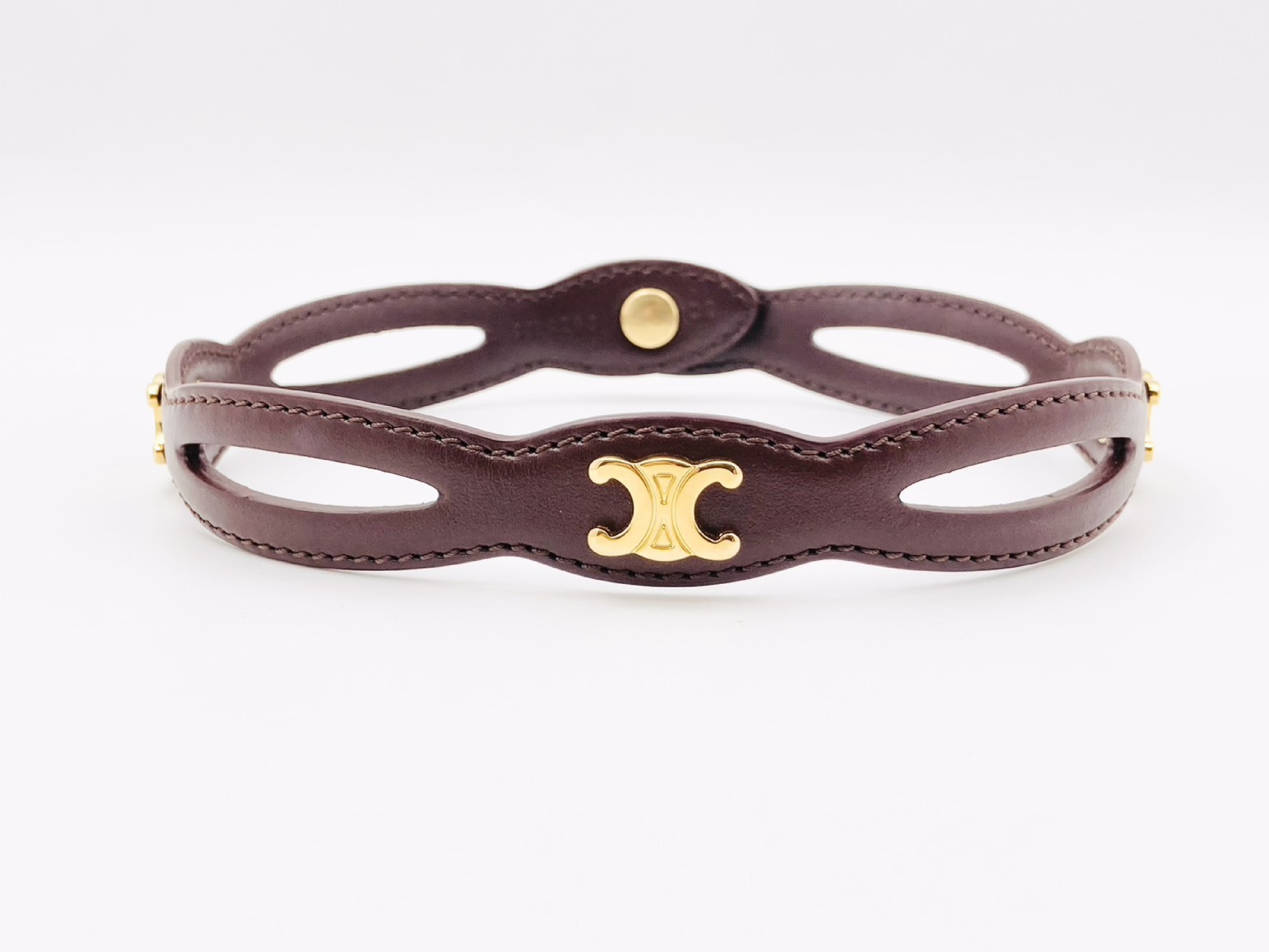 Triomphe Leather Choker Necklace C2 Brown x Gold Hedi Slimane Necklace — view 2