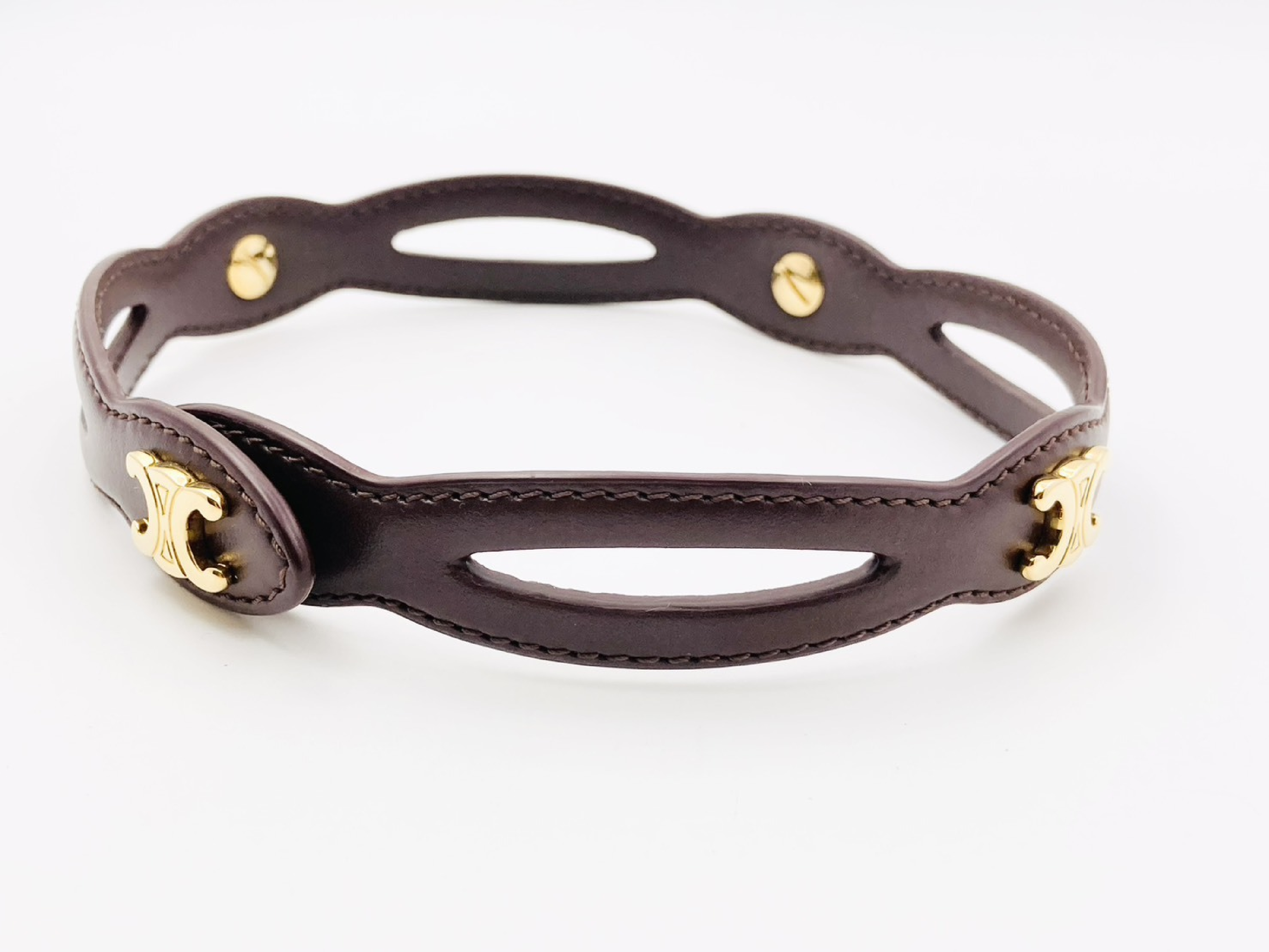 Triomphe Leather Choker Necklace C2 Brown x Gold Hedi Slimane Necklace — view 3