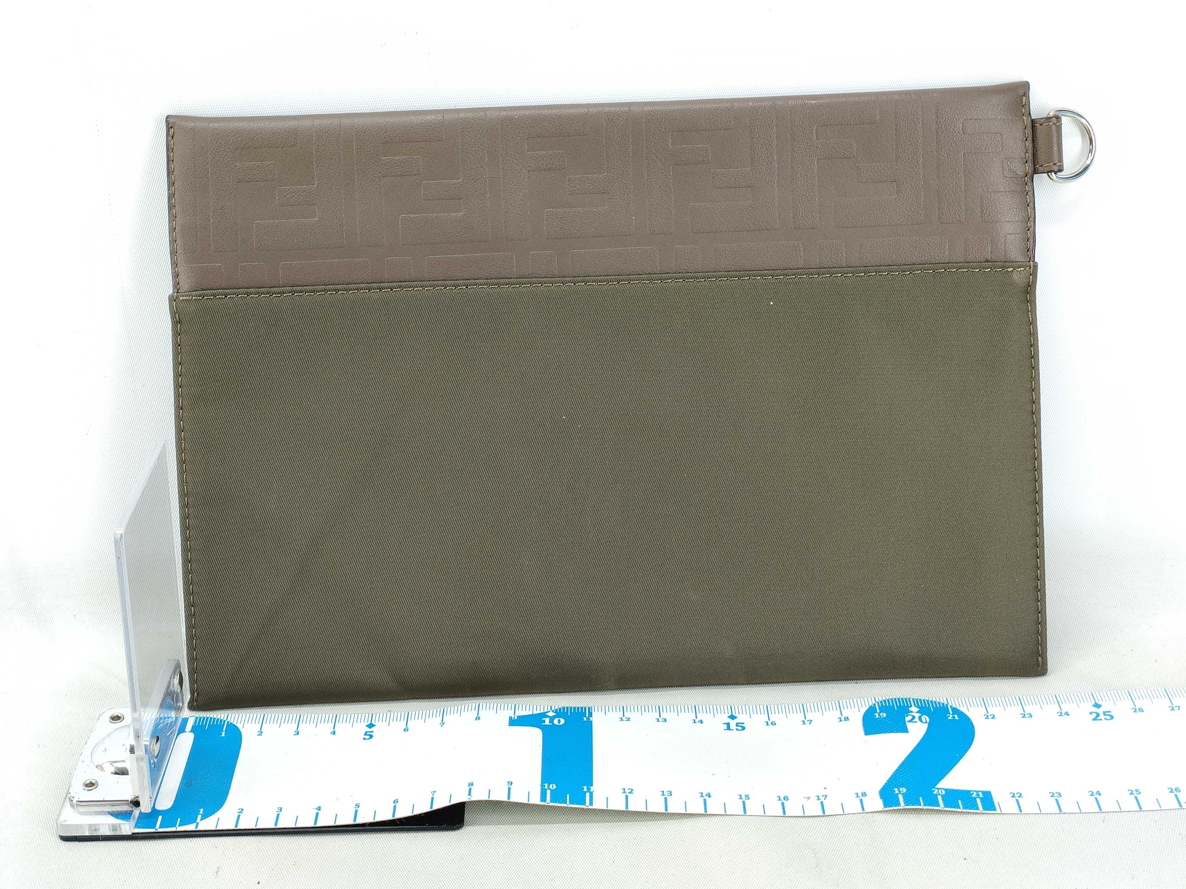 Zucca pattern clutch bag, leather and nylon, brown clutch bag — view 2