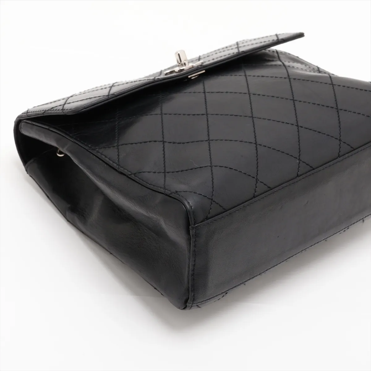 Matelassé Lambskin Single Flap Single Chain Bag, Black with Silver Hardware, 6072385, Series 6 — view 4