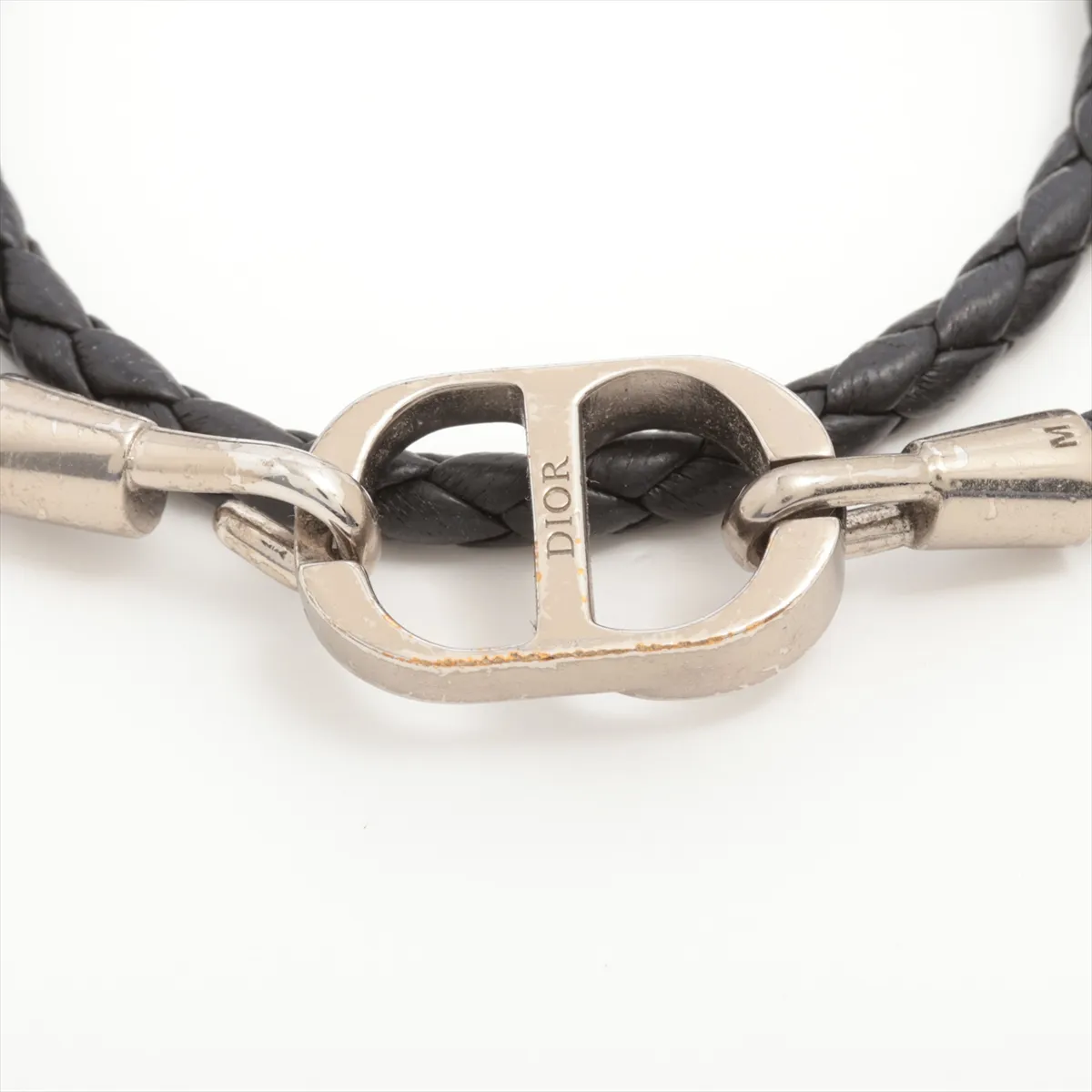 CD Icon Bracelet, Metal x Leather, Black. Shows signs of wear, including dents, — view 3