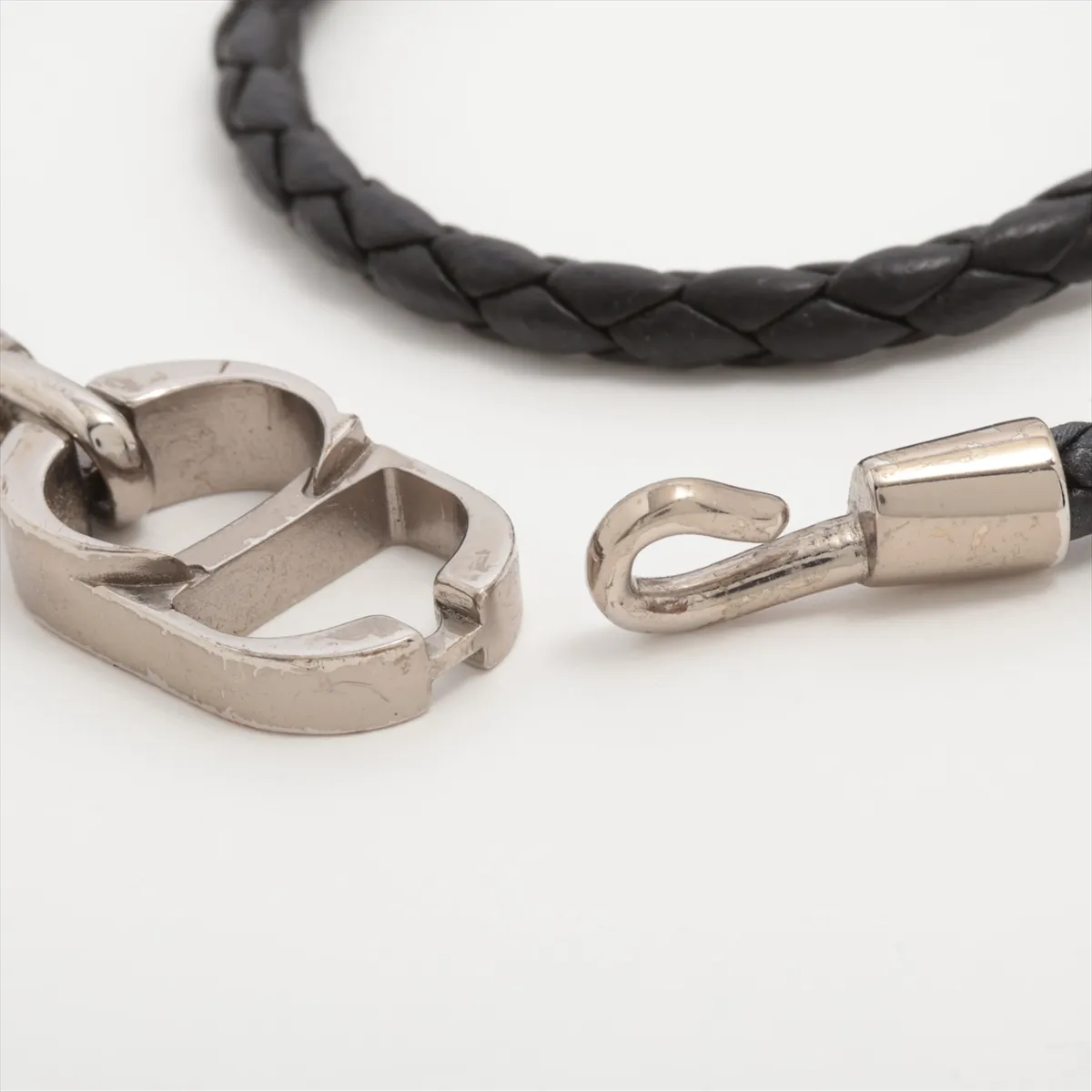 CD Icon Bracelet, Metal x Leather, Black. Shows signs of wear, including dents, — view 4