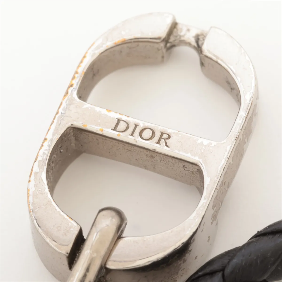 CD Icon Bracelet, Metal x Leather, Black. Shows signs of wear, including dents, — view 5