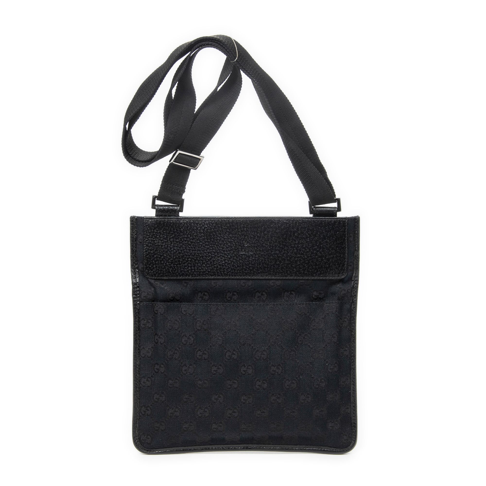Small Flat Messenger Black Monogrammed Canvas Silver