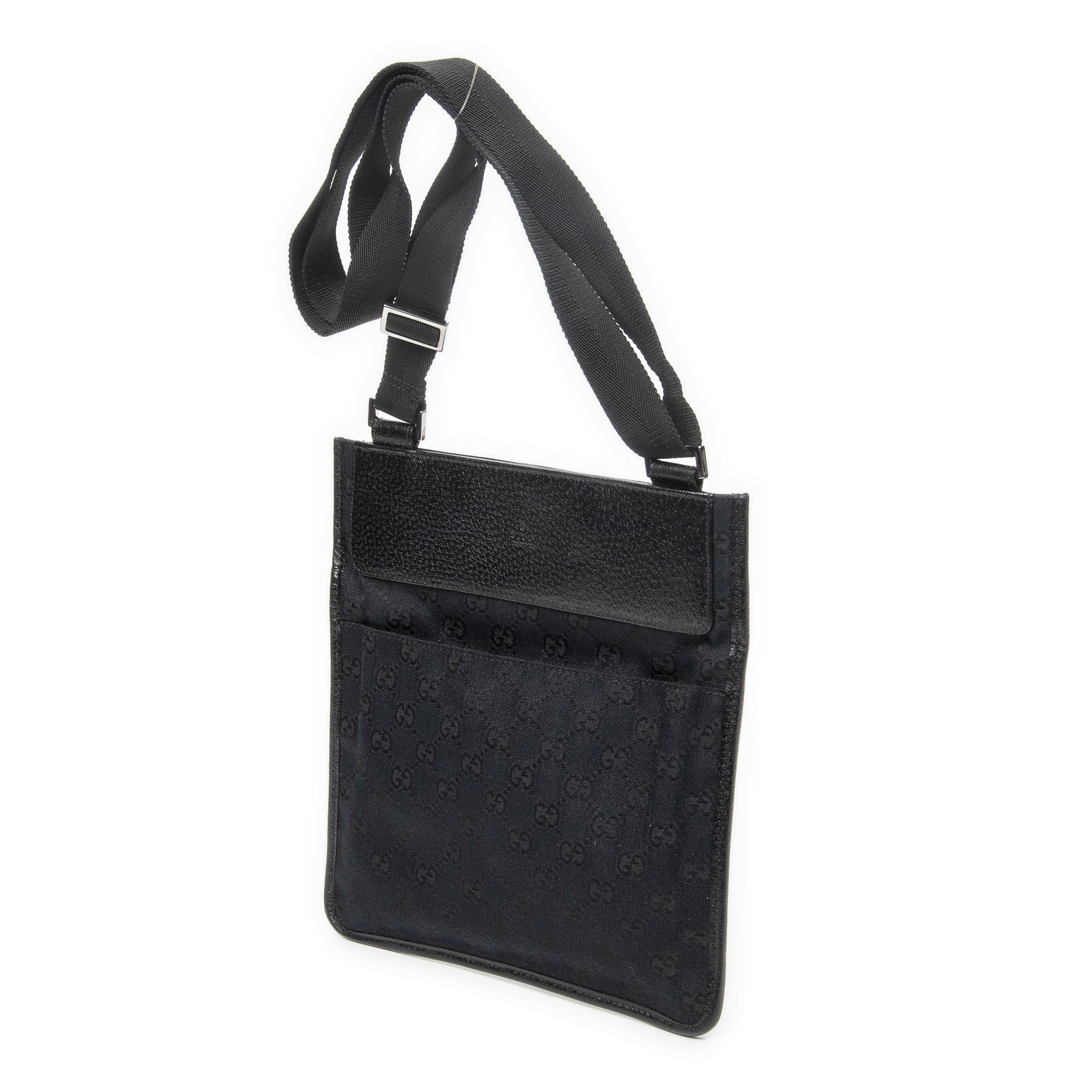 Small Flat Messenger Black Monogrammed Canvas Silver — view 2