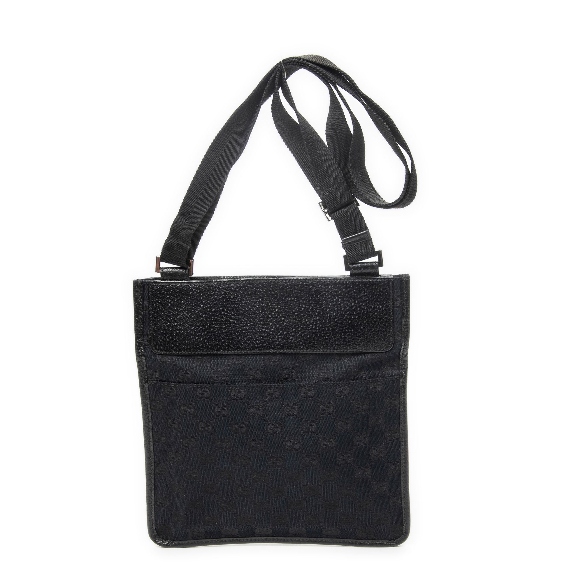 Small Flat Messenger Black Monogrammed Canvas Silver — view 5
