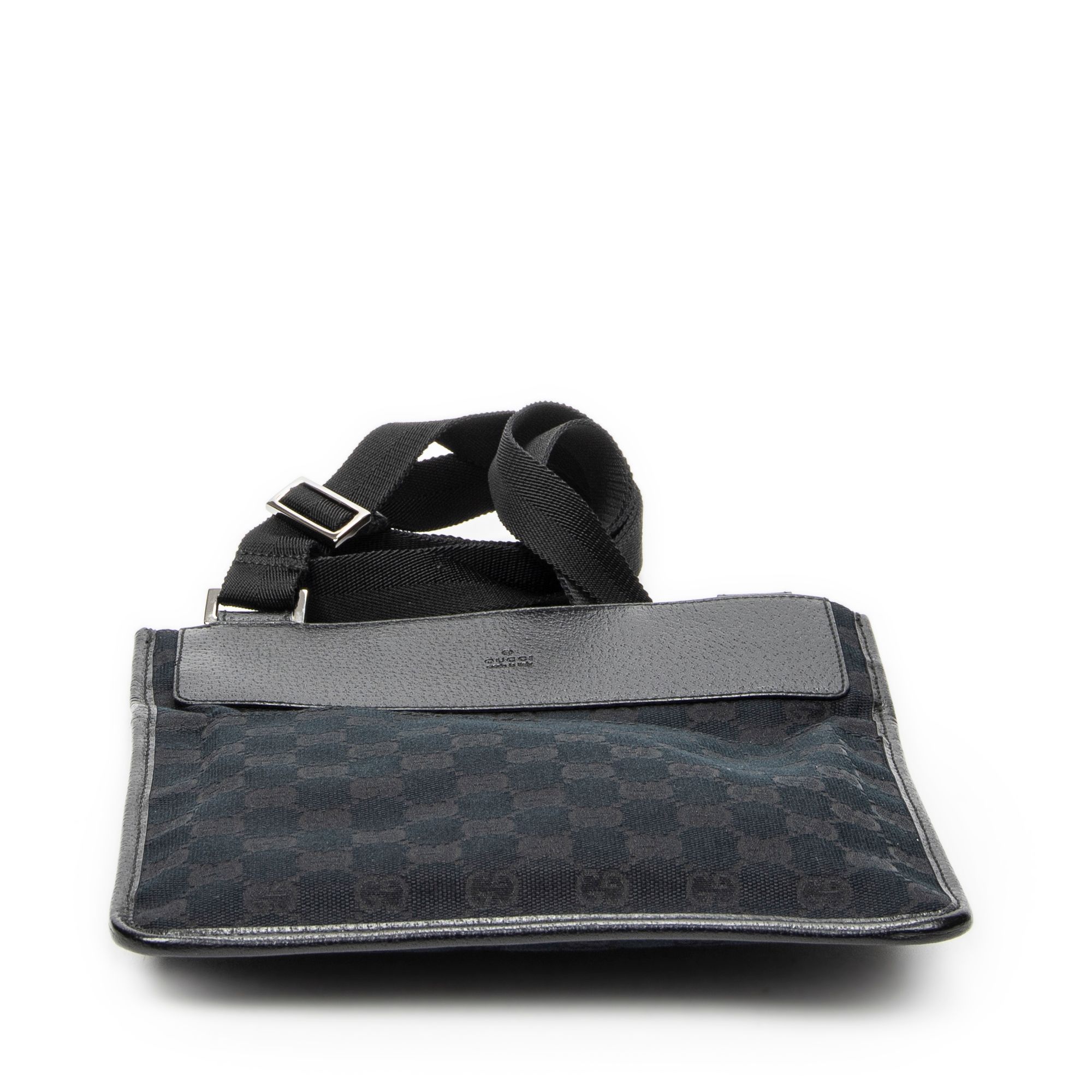 Small Flat Messenger Black Monogrammed Canvas Silver — view 6