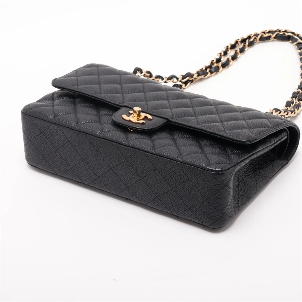 [Individually packaged] Chanel Matelassé 25 Caviar Skin Double Flap Double Chain Bag, Black with Gold Hardware, 21458428, Serial Number 21, A01112 — view 3