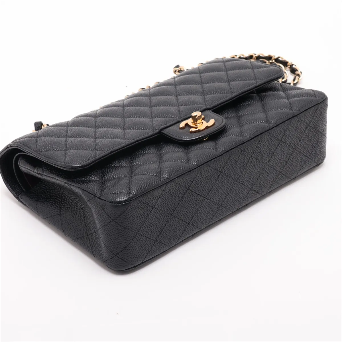 [Individually packaged] Chanel Matelassé 25 Caviar Skin Double Flap Double Chain Bag, Black with Gold Hardware, 21458428, Serial Number 21, A01112 — view 4