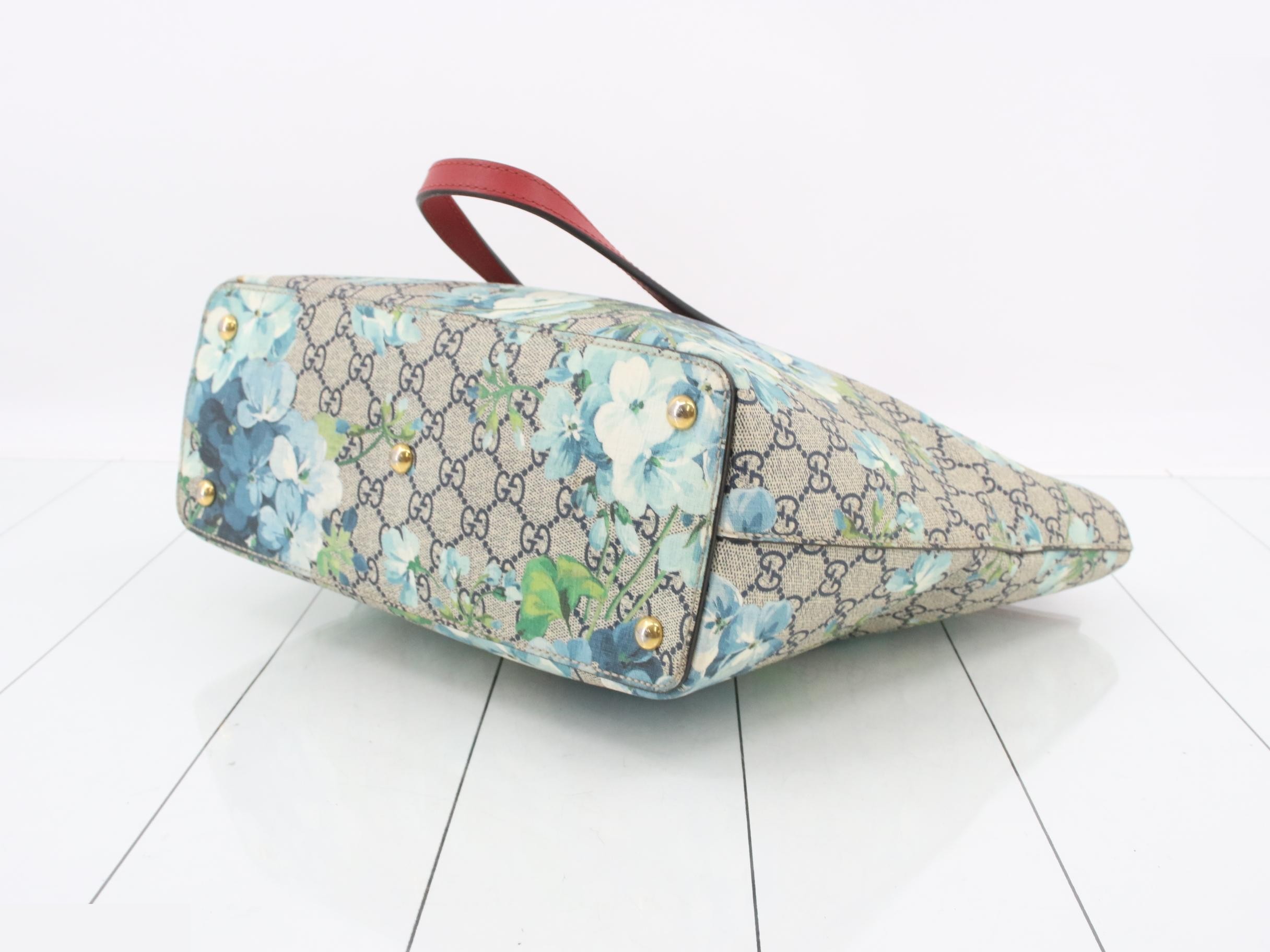 GG Supreme Blooms Tote Bag - Beige, Red, Gold Hardware — view 6