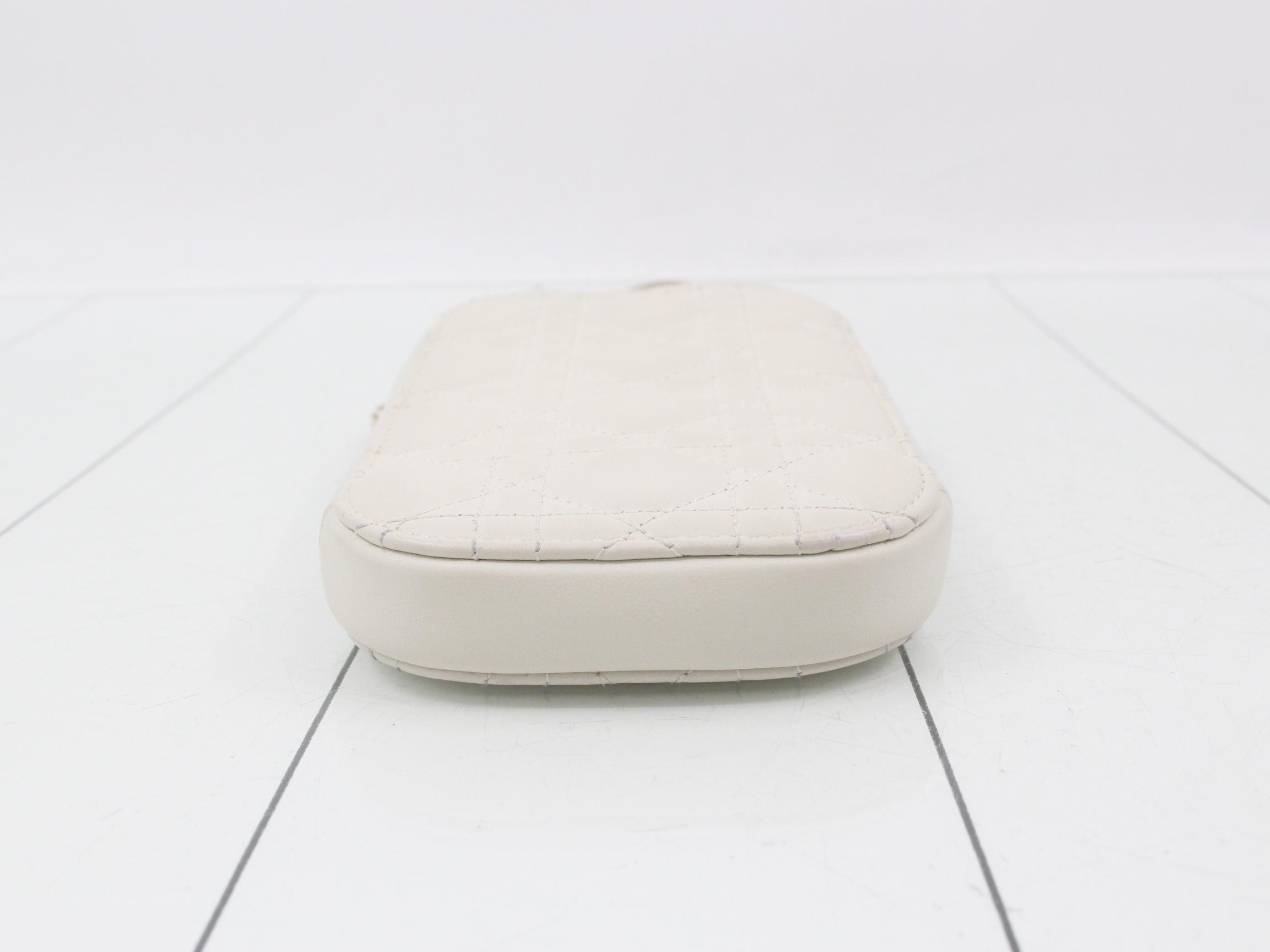 Lady Dior Canage Lamb Phone Holder/Shoulder Bag, White — view 3