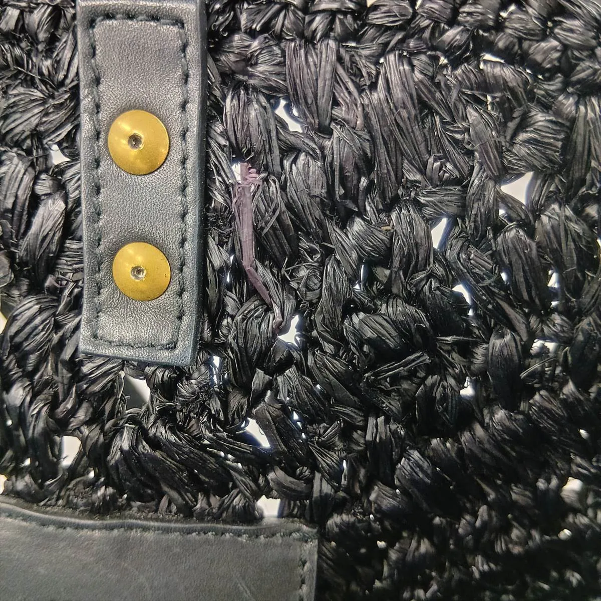 Panier Raffia x Leather Tote Bag, Black — view 13