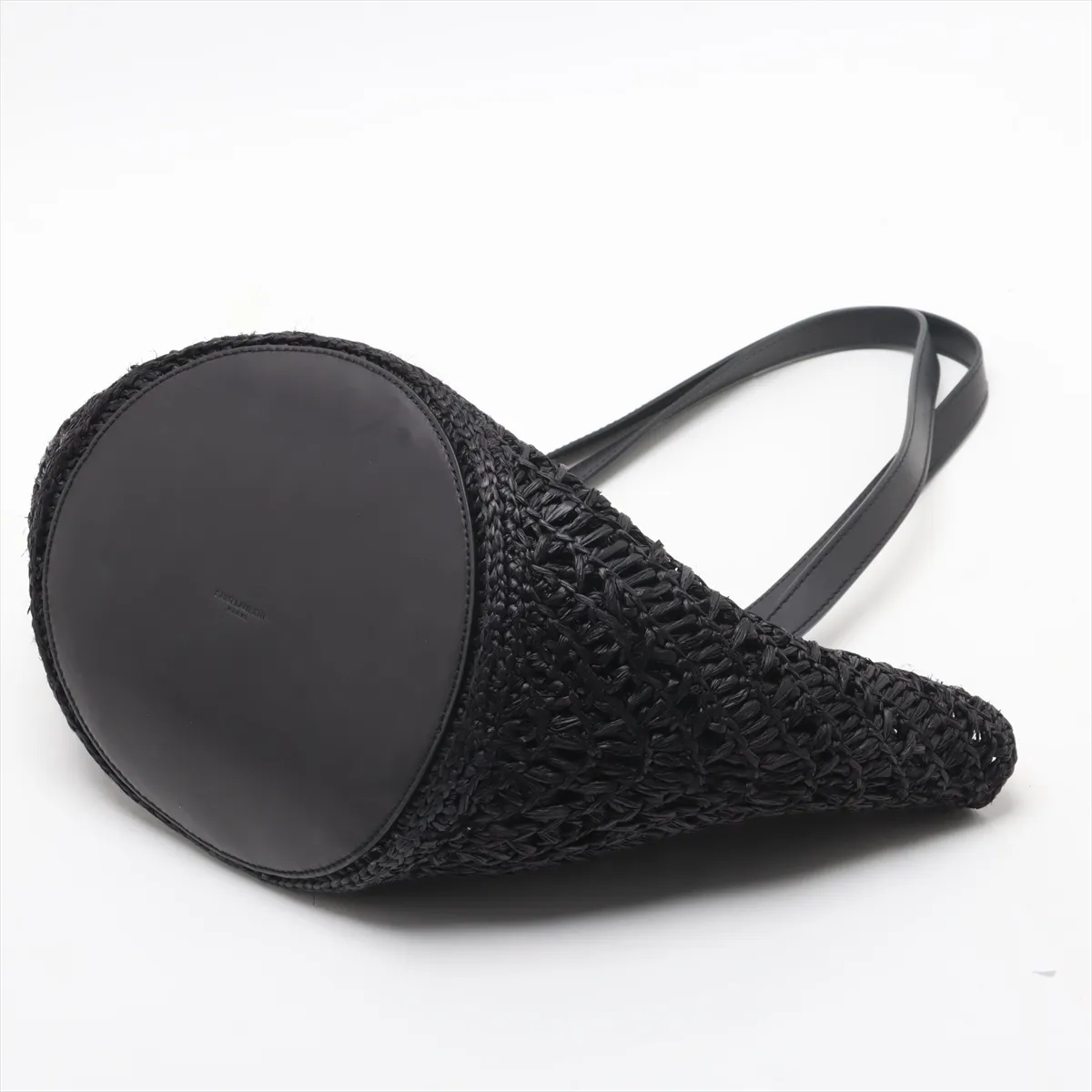Panier Raffia x Leather Tote Bag, Black — view 3