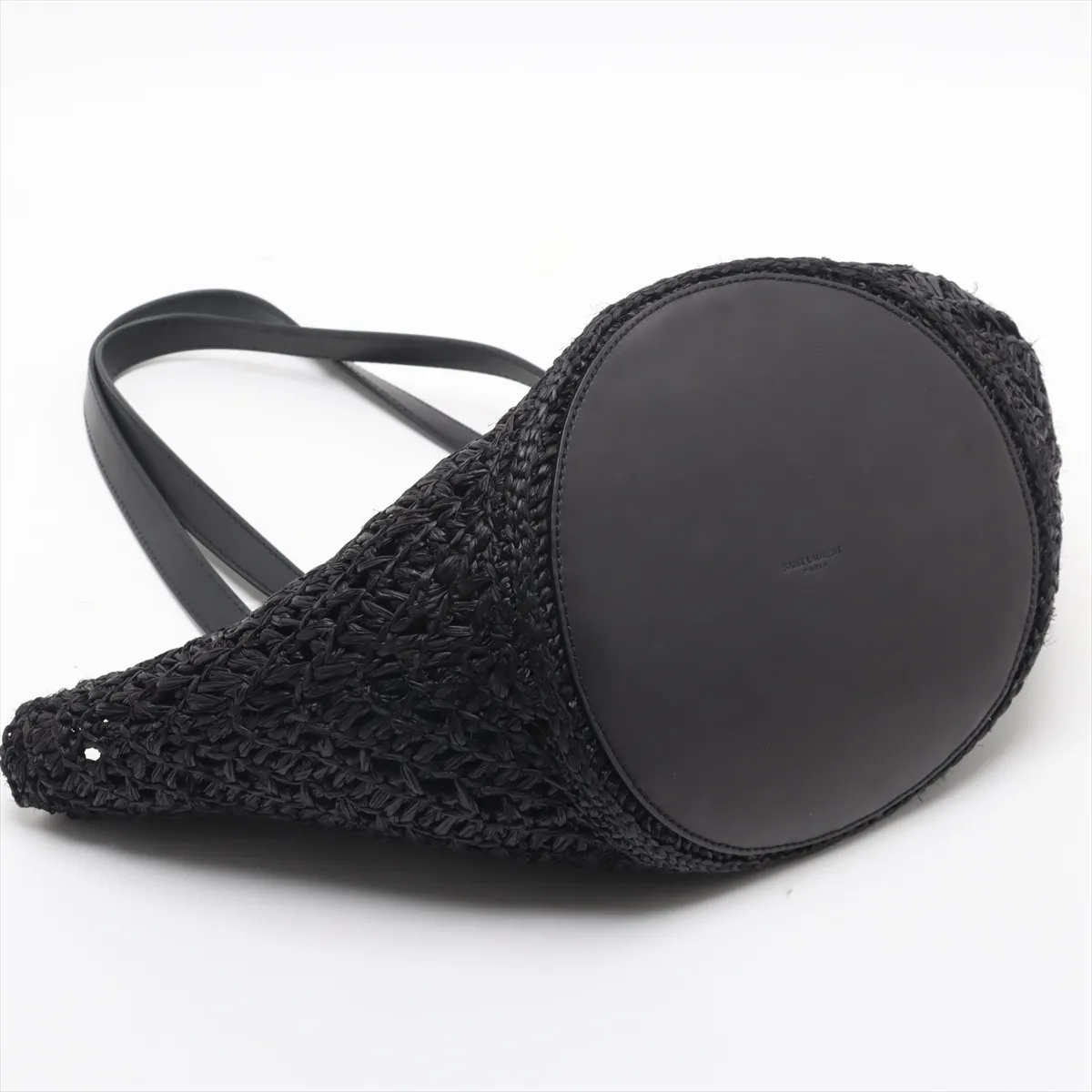 Panier Raffia x Leather Tote Bag, Black — view 4