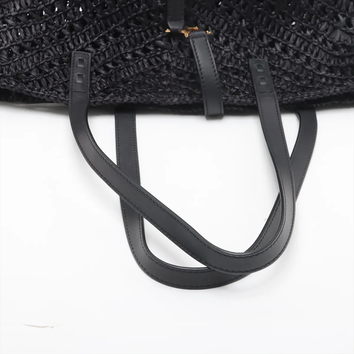 Panier Raffia x Leather Tote Bag, Black — view 5