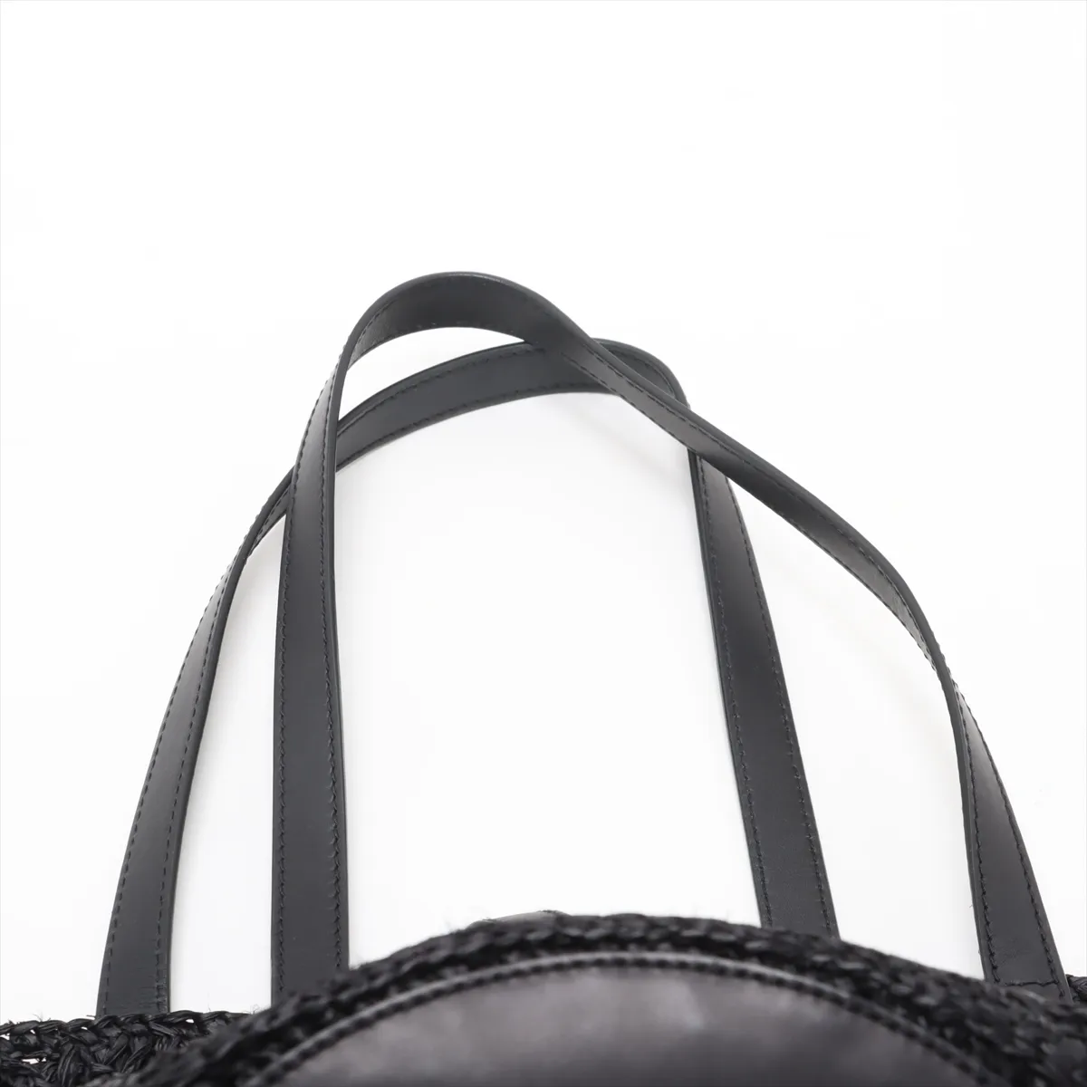 Panier Raffia x Leather Tote Bag, Black — view 6
