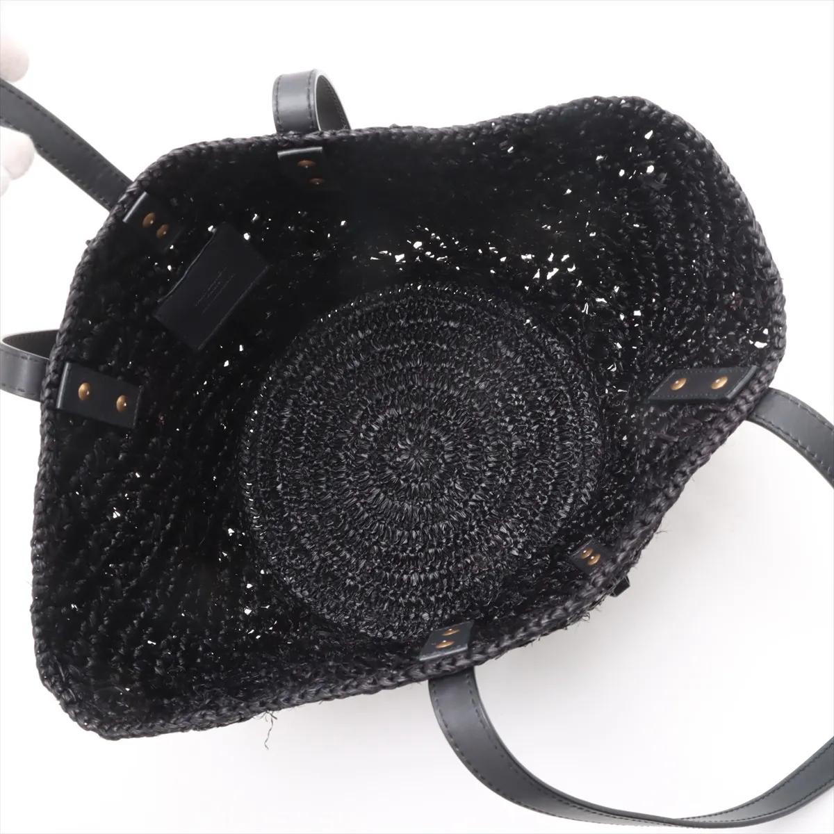 Panier Raffia x Leather Tote Bag, Black — view 7