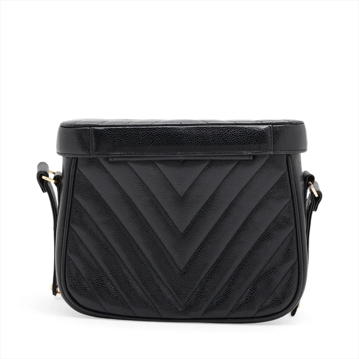 Chevron Caviar Skin Chain Shoulder Bag, V-Stitch Vanity Case, Black with Gold Hardware — view 2