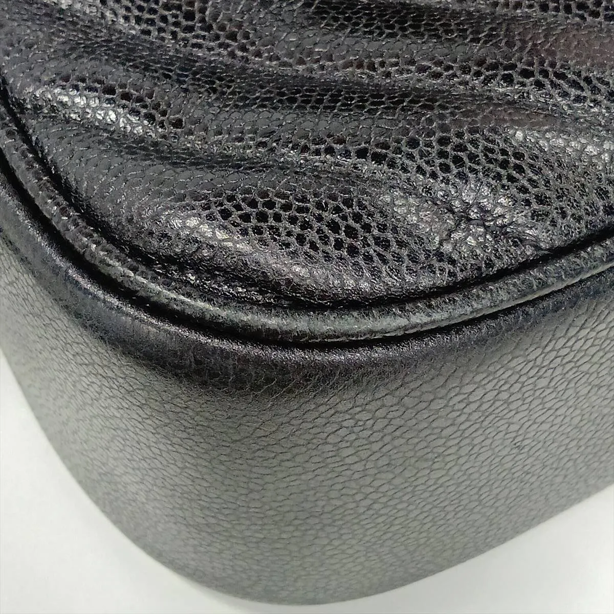 Chevron Caviar Skin Chain Shoulder Bag, V-Stitch Vanity Case, Black with Gold Hardware — view 13